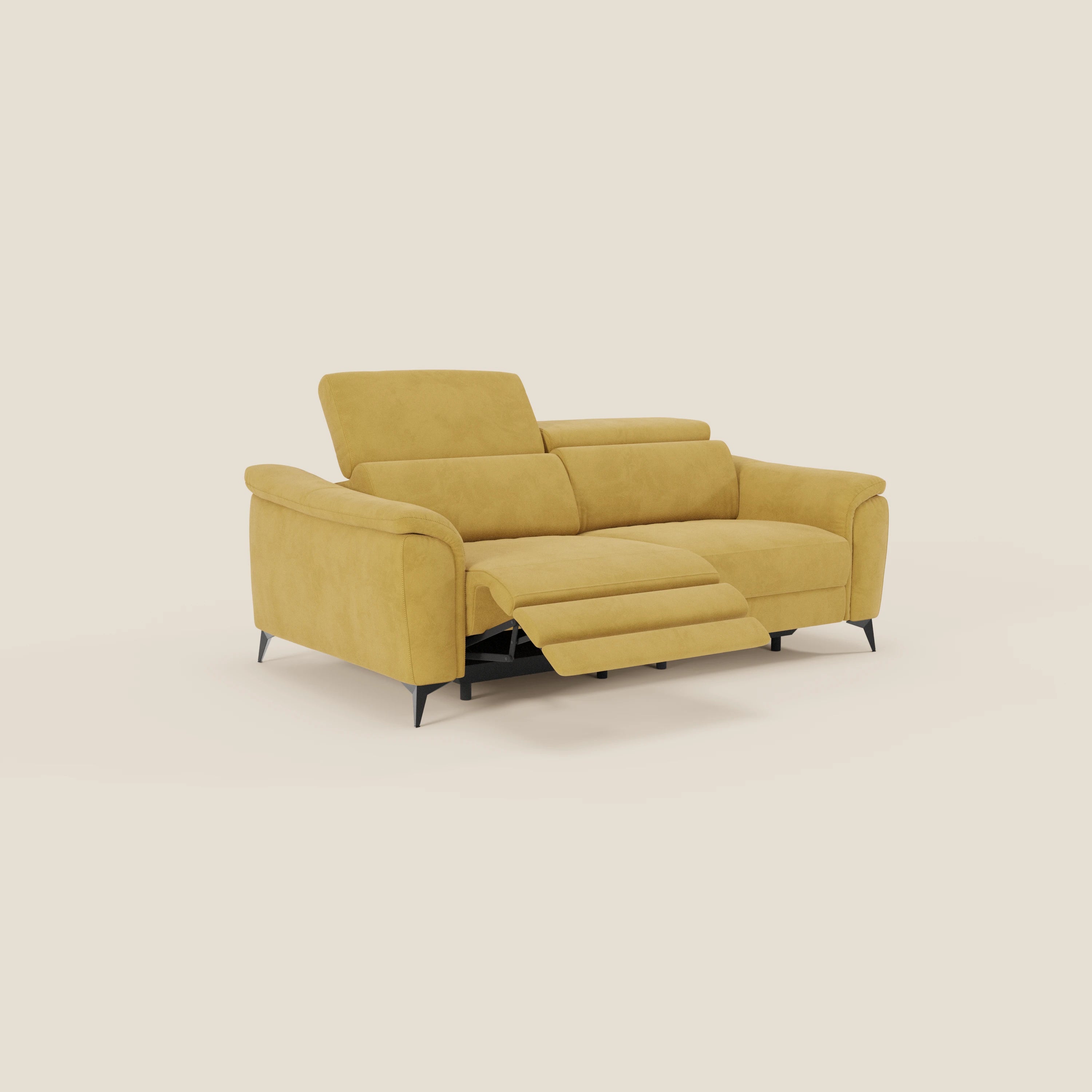 Arcos 3-Sitzer-Sofa – hohe Füße und verstellbare Kopfstützen aus wasserabweisender Mikrofaser T11 gelb