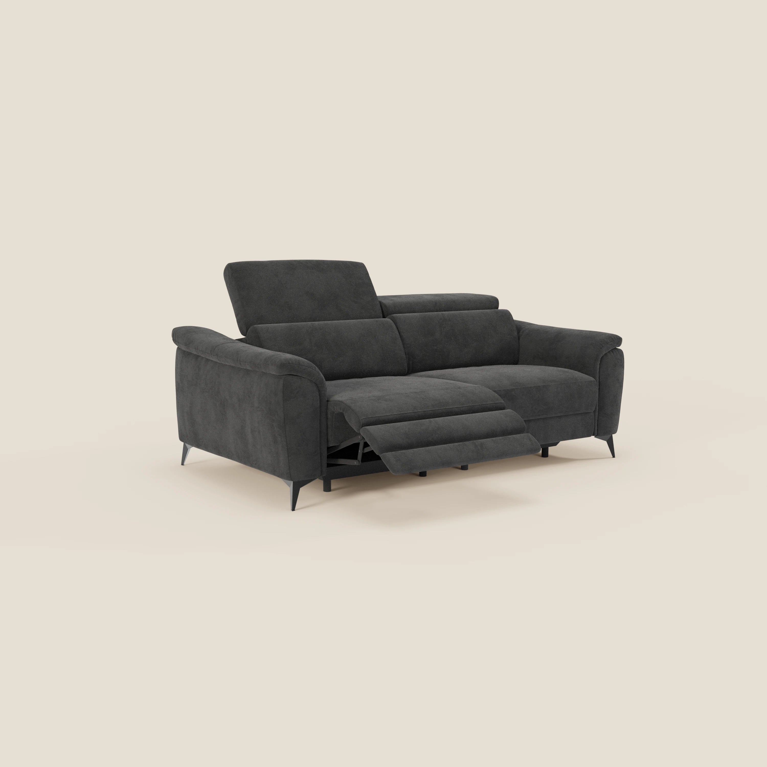 Arcos 3-Sitzer-Sofa – hohe Füße und verstellbare Kopfstützen aus wasserabweisender Mikrofaser T11 schwarz