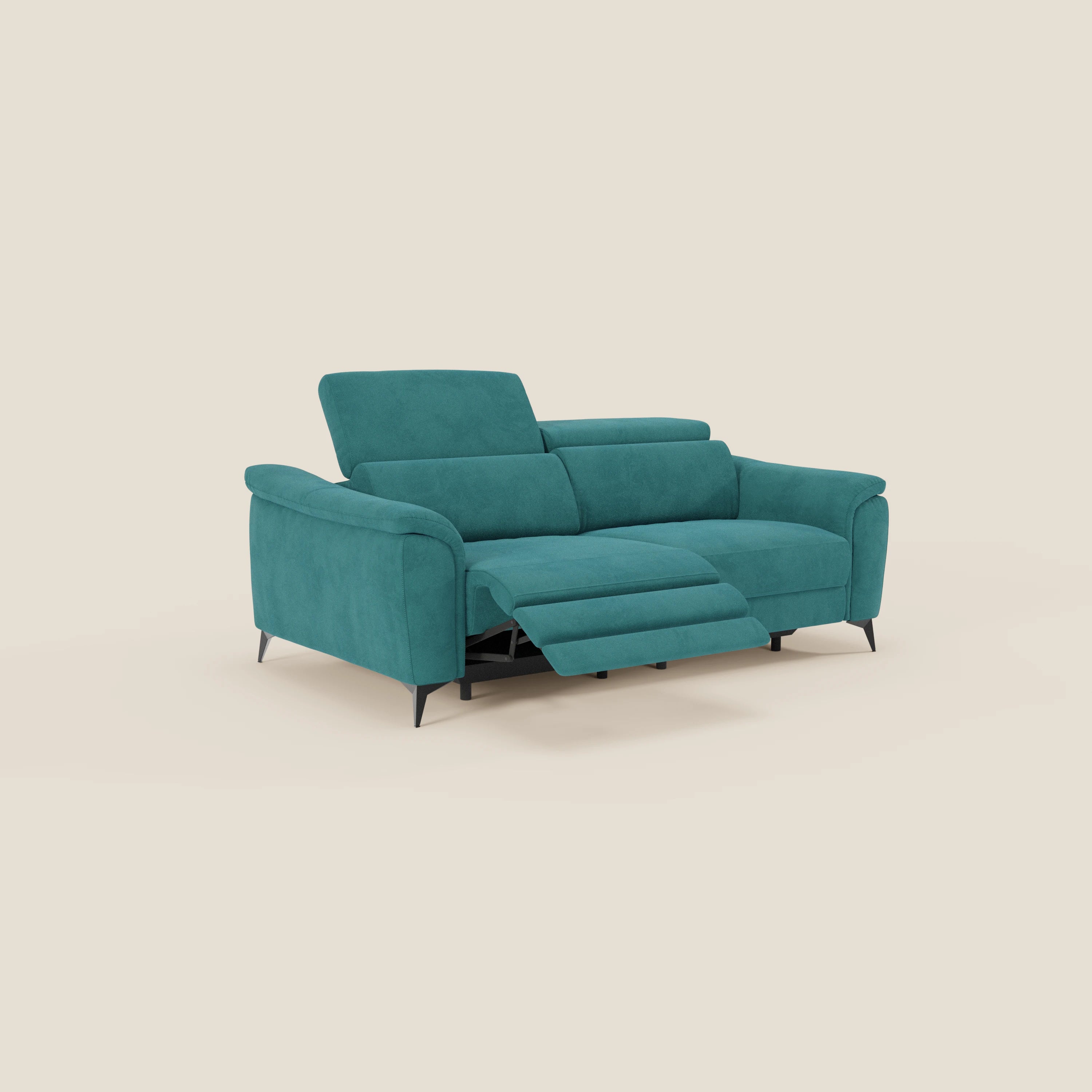 Arcos 3-Sitzer-Sofa – hohe Füße und verstellbare Kopfstützen aus wasserabweisender Mikrofaser T11 petrol