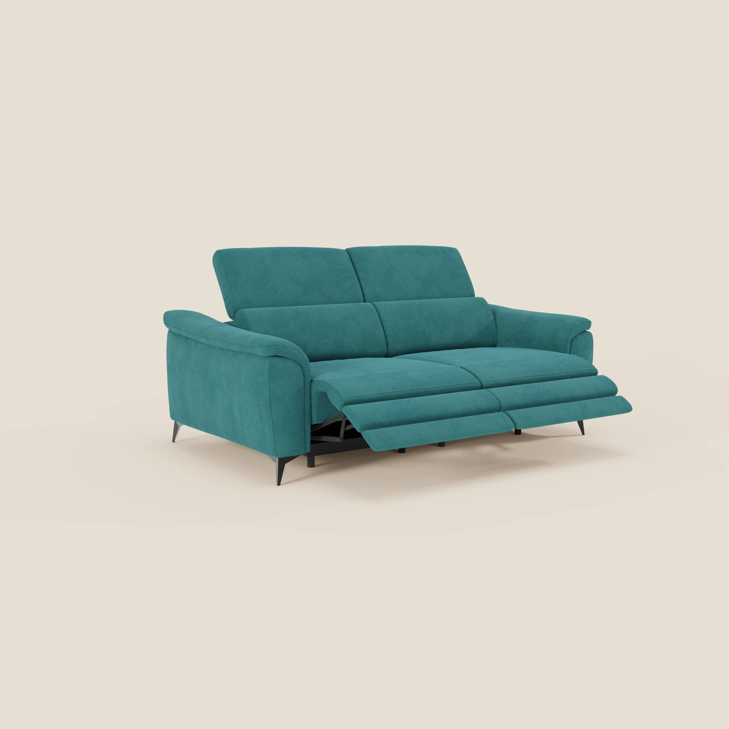 Arcos 3-Sitzer-Sofa – hohe Füße und verstellbare Kopfstützen aus wasserabweisender Mikrofaser T11 petrol