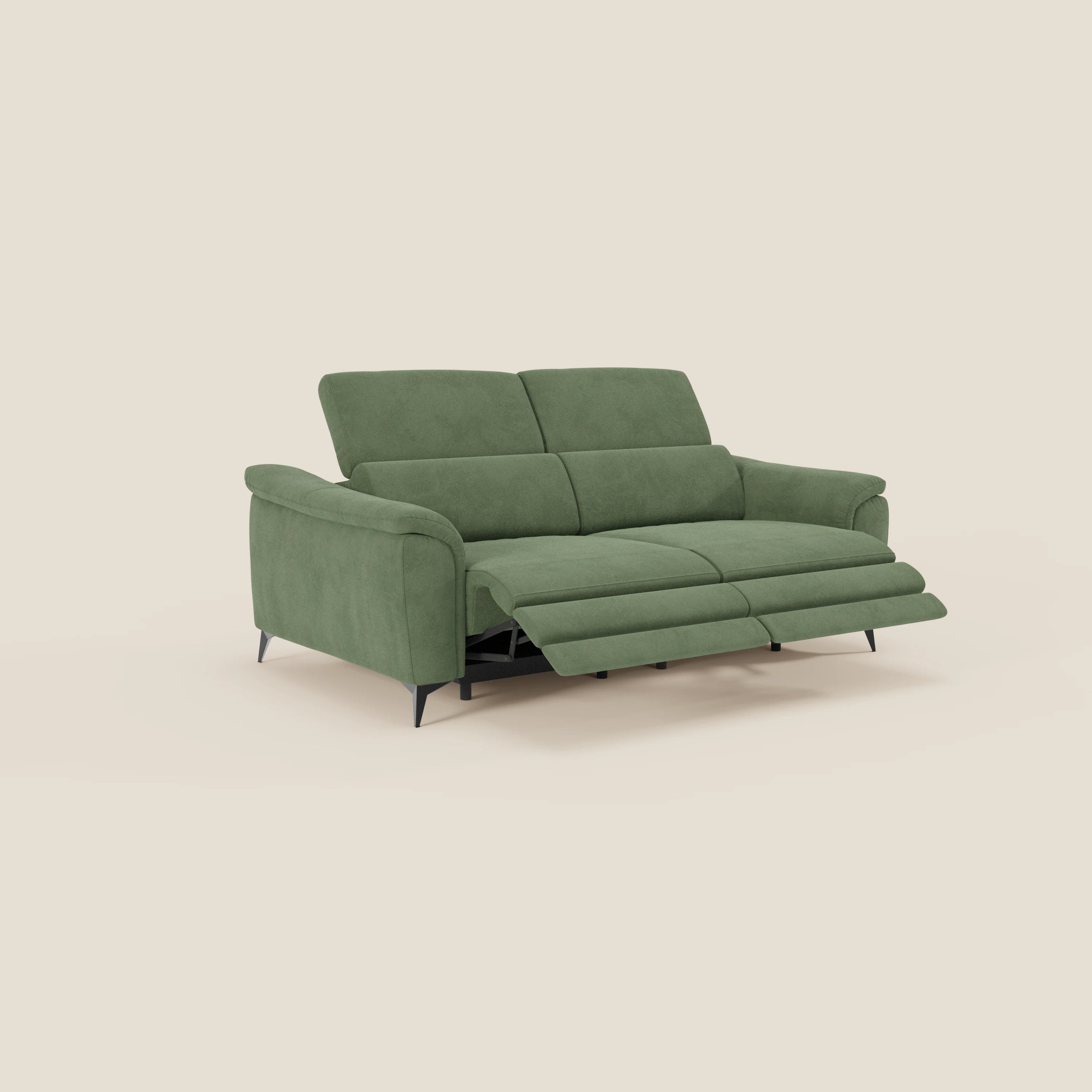 Arcos 3-Sitzer-Sofa – hohe Füße und verstellbare Kopfstützen aus wasserabweisender Mikrofaser T11 grün