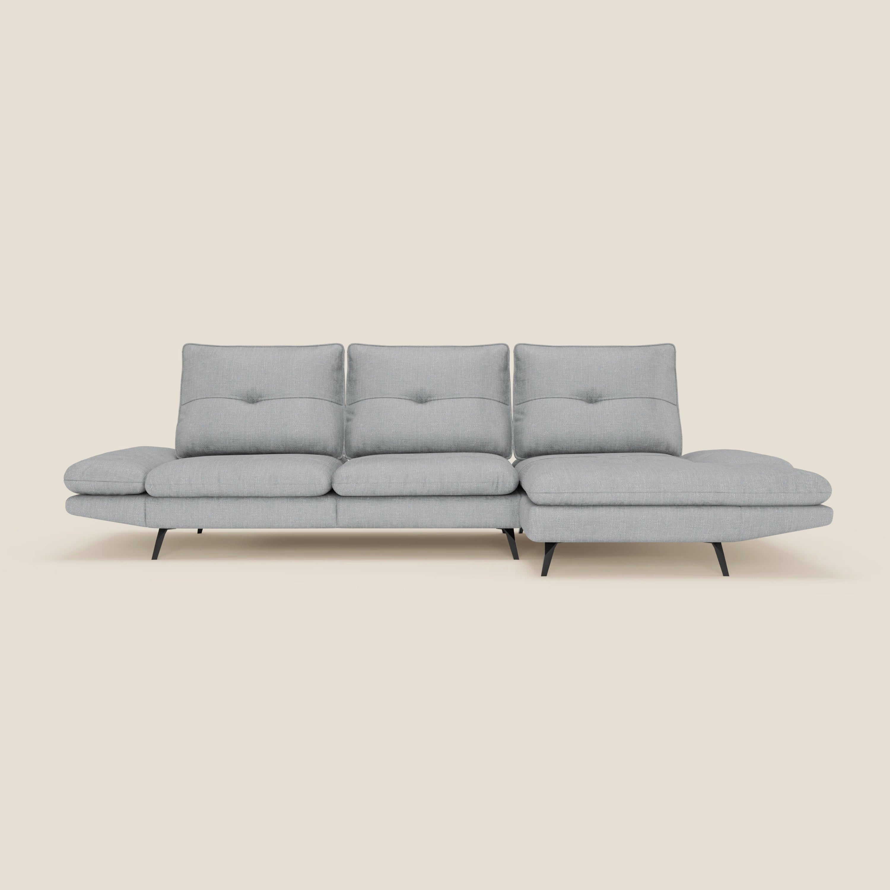 Ardex Sofa mit Halbinsel – verschiebbare Rückenlehnen und verstellbare Armlehnen aus elegantem, wasserfestem Stoff T06 eisblau