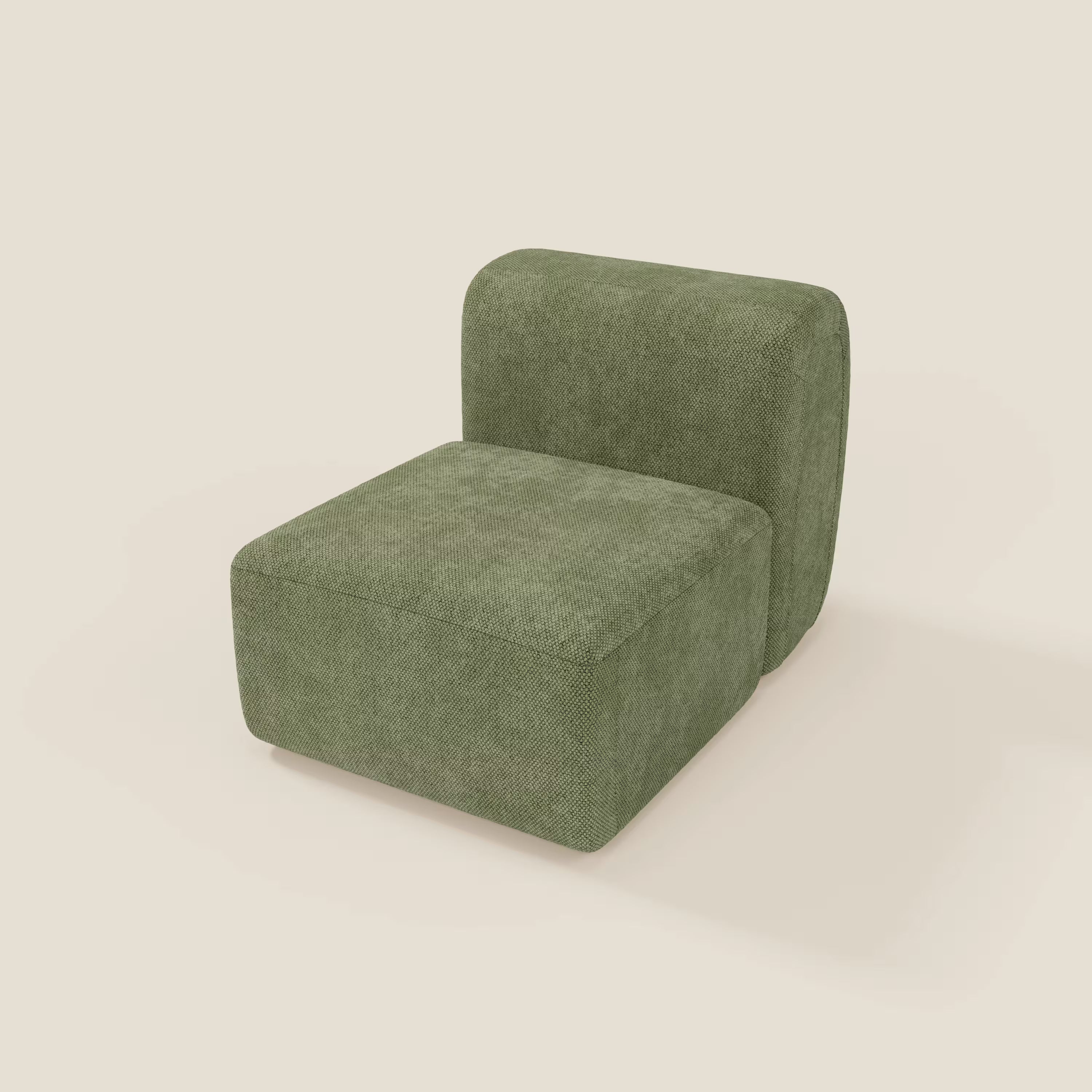 BonBon modulo centrale 70 cm - Grande Fratello edition verde muschio di Divani.Store è una moderna poltrona senza braccioli dal design squadrato con seduta e schienale spessi e arrotondati in tessuto verde oliva.