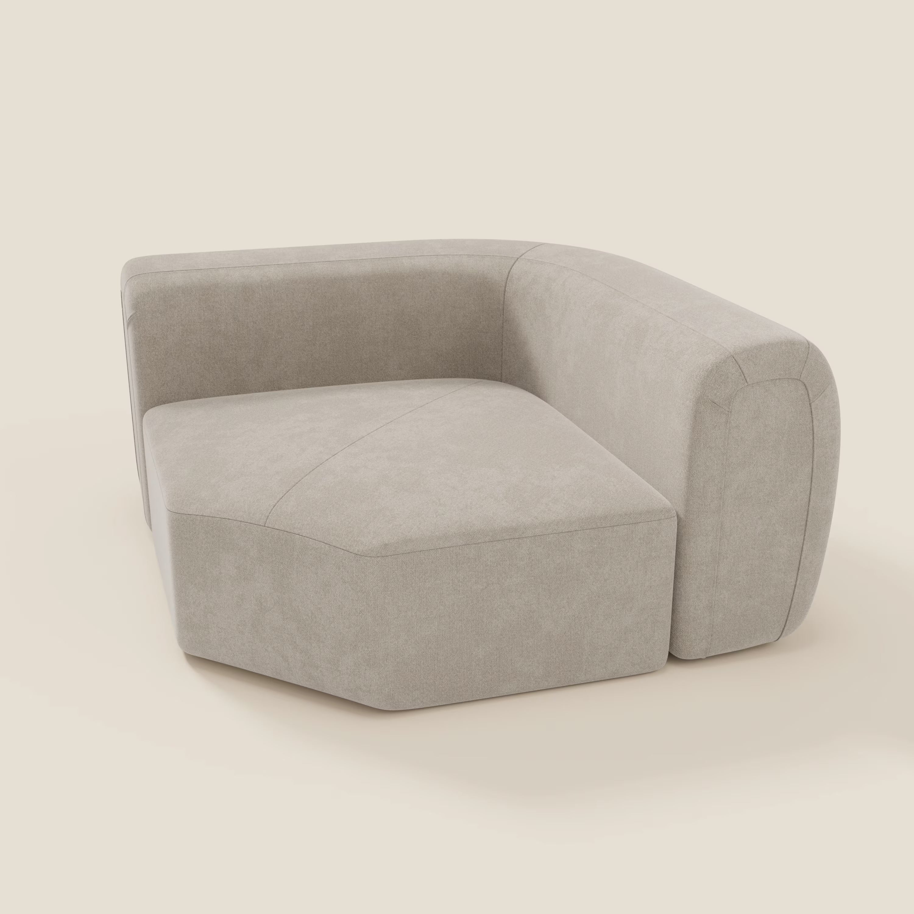 Bonbon Modulo angolare di Divani.Store è un divano moderno e modulare in tessuto T23 panna, facile da pulire, con linee pulite, cuscini spessi e schienale e braccioli bassi e avvolgenti. Il suo design minimalista dona stile a qualsiasi spazio.