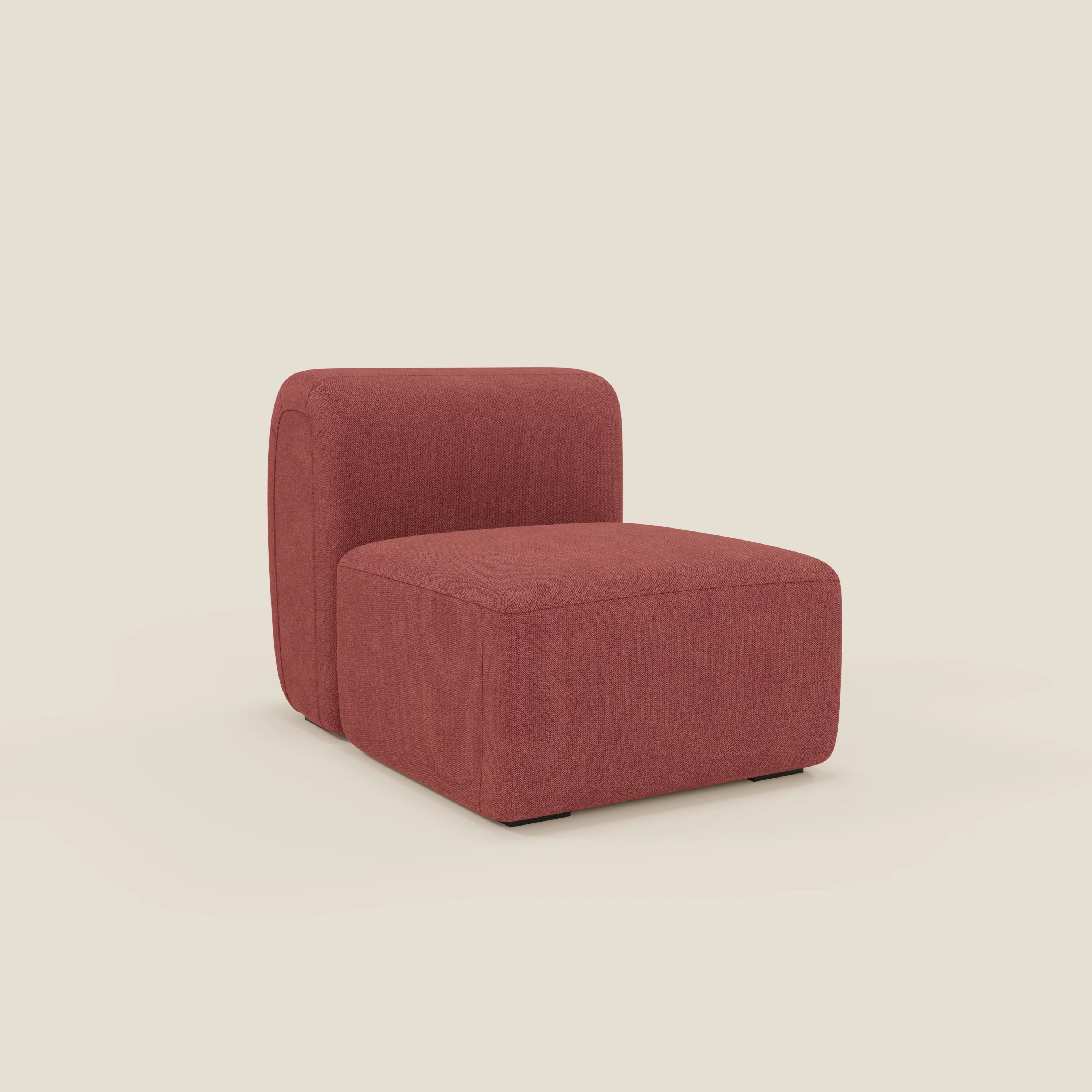 BonBon modulo centrale 70 cm di Divani.Store è una poltrona lounge senza braccioli in tessuto smacchiabile T23 rosso ciliegia, con seduta spessa e schienale basso e curvo, perfetta come poltrona o elemento modulare.