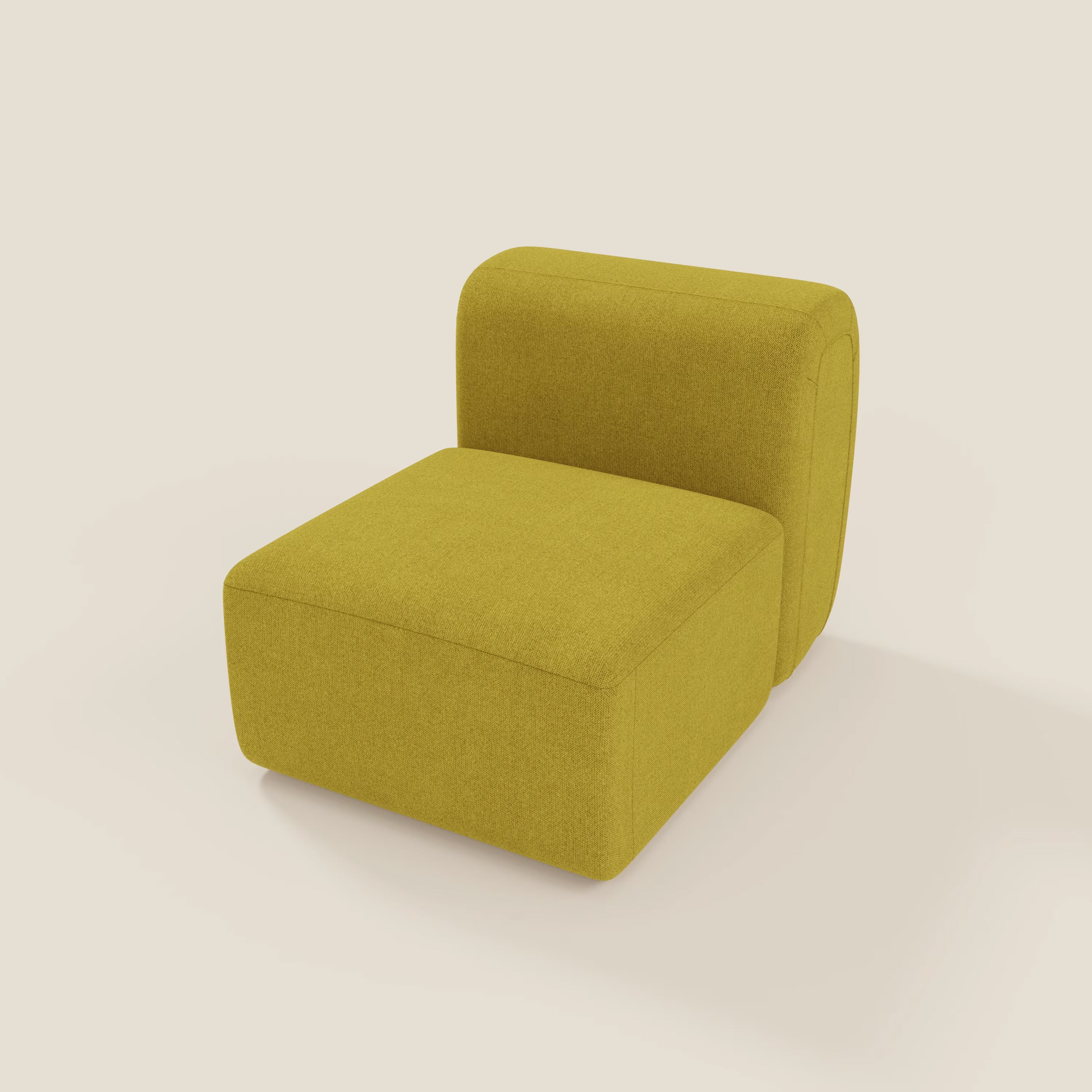 BonBon modulo centrale 70 cm di Divani.Store è una poltrona lounge modulare senza braccioli, rivestita in tessuto antimacchia T23 giallo sole, dal design squadrato a basso profilo con seduta spessa e schienale curvo.