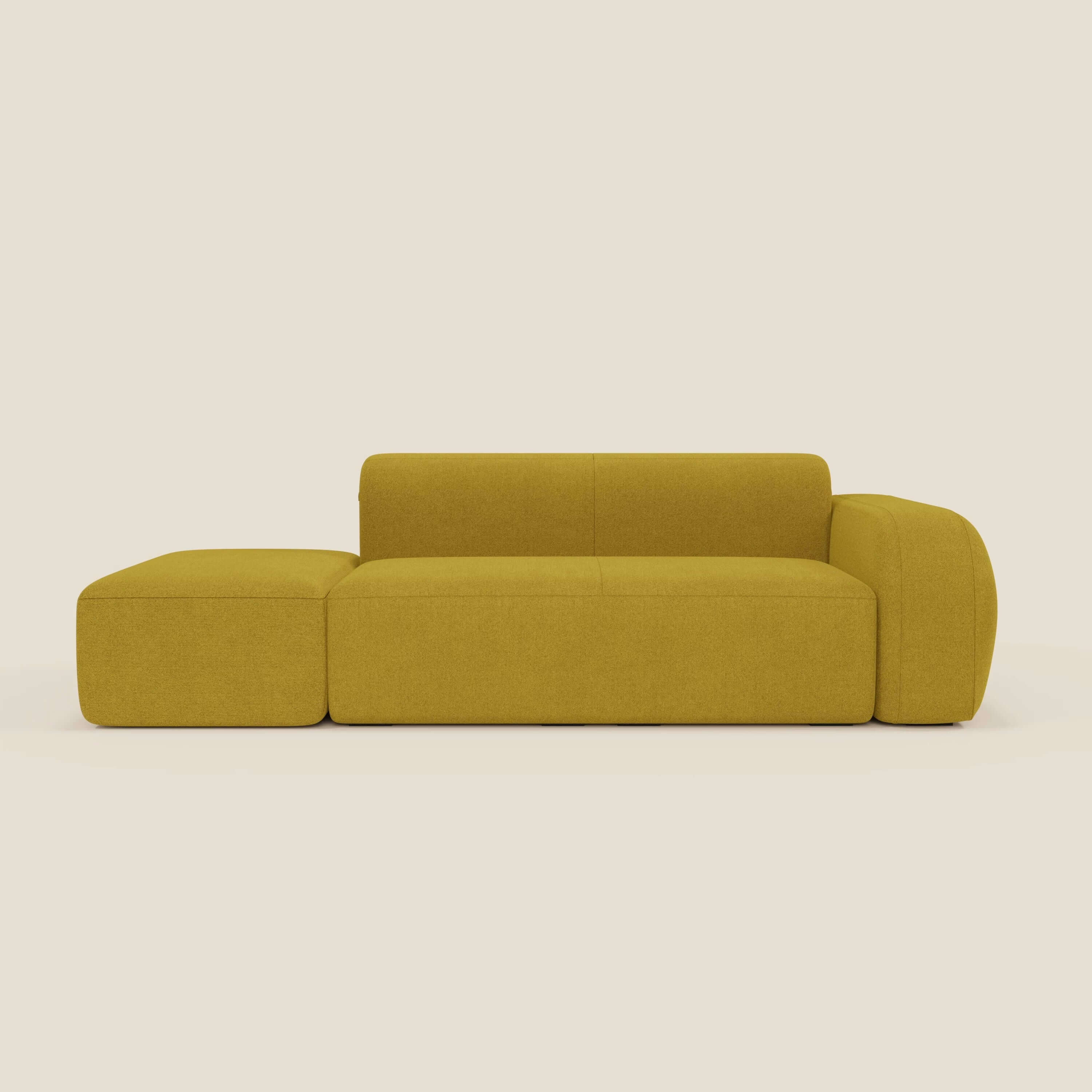 BonBon Modulares Sofa – Komposition mit Endhocker aus abwaschbarem Stoff T23 sonnengelb