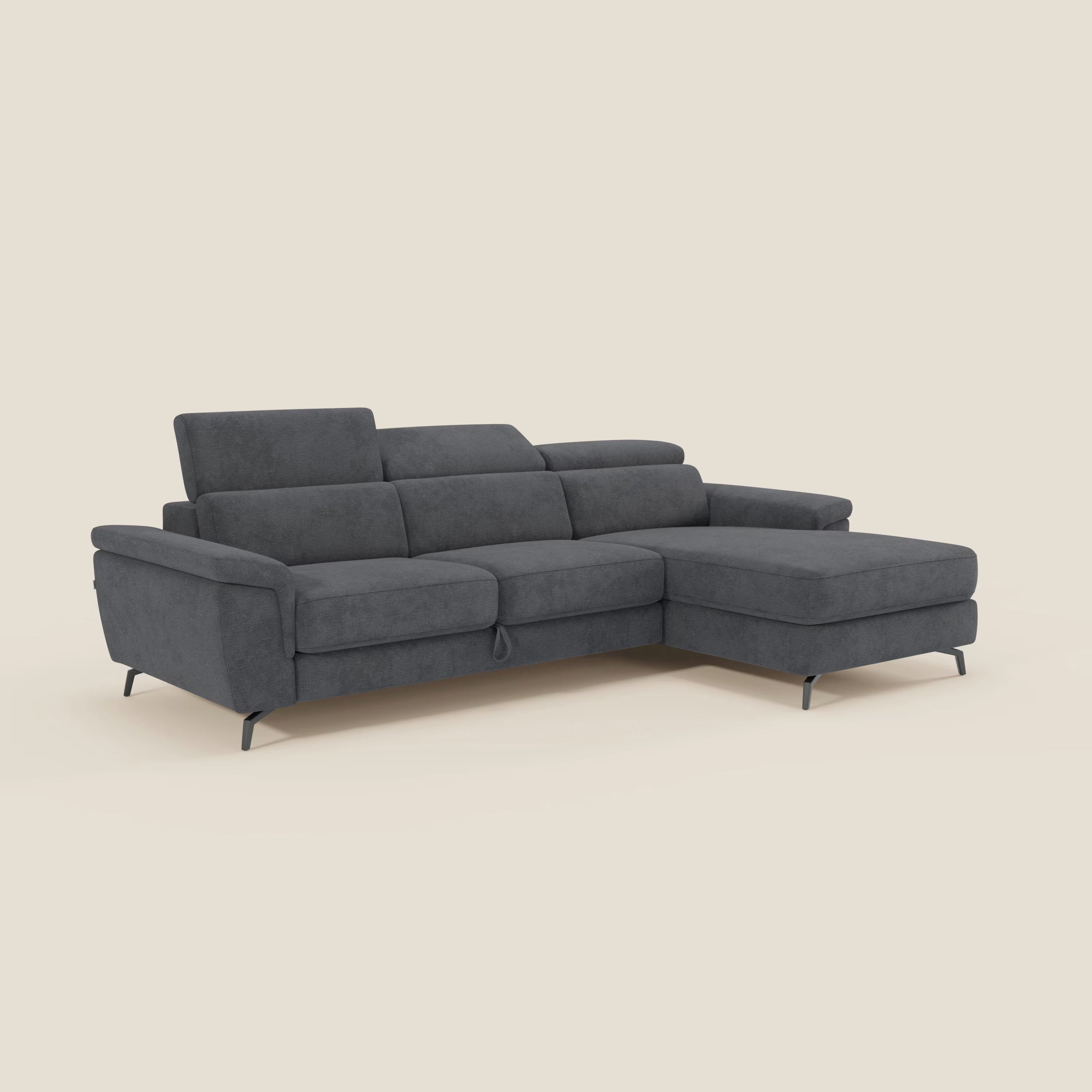 Estro Ausziehbares Sofa mit Chaiselongue und verstellbaren Kopfstützen aus wasserfestem Stoff T14 anthrazit