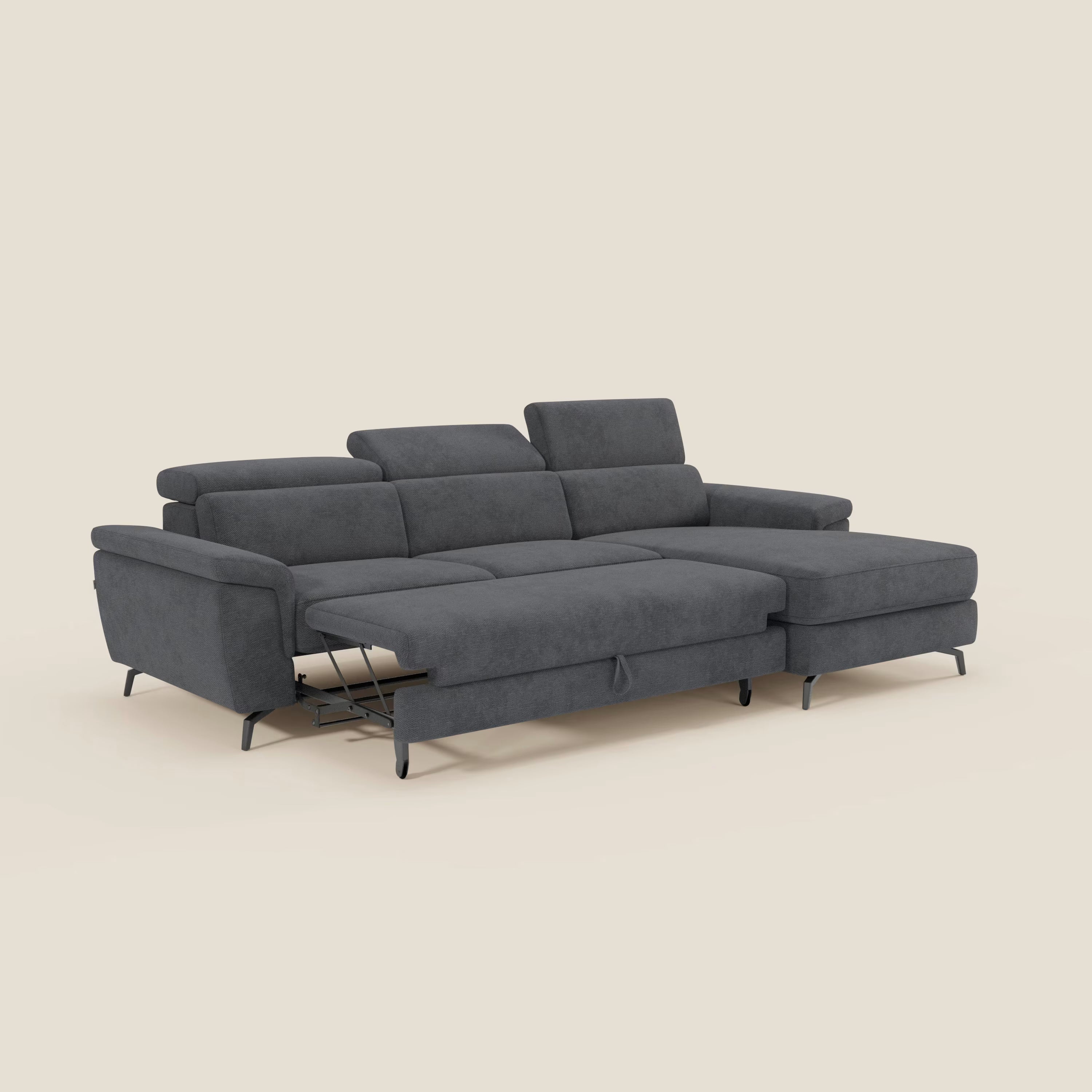 Estro Ausziehbares Sofa mit Chaiselongue und verstellbaren Kopfstützen aus wasserfestem Stoff T14 anthrazit