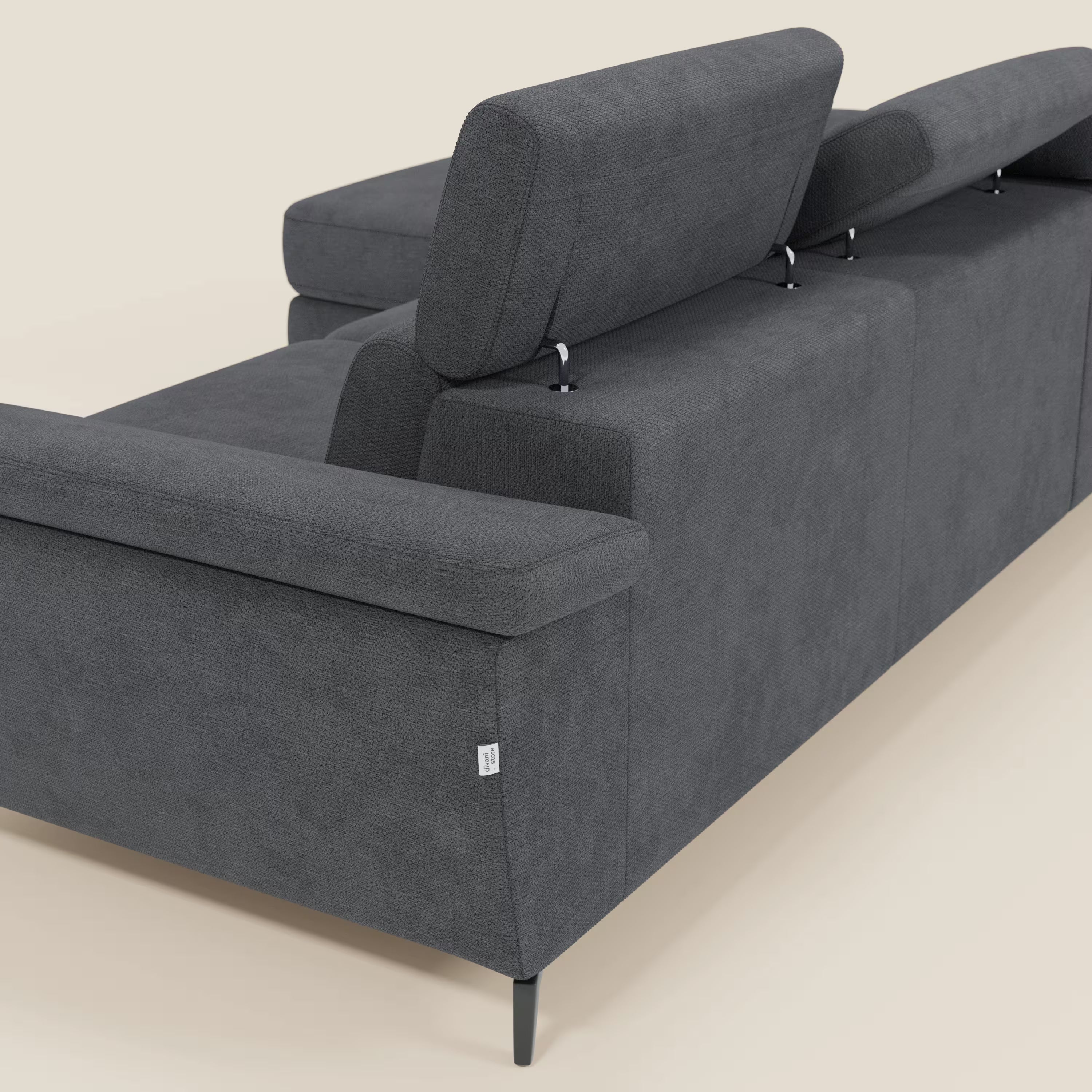 Estro Ausziehbares Sofa mit Chaiselongue und verstellbaren Kopfstützen aus wasserfestem Stoff T14 anthrazit