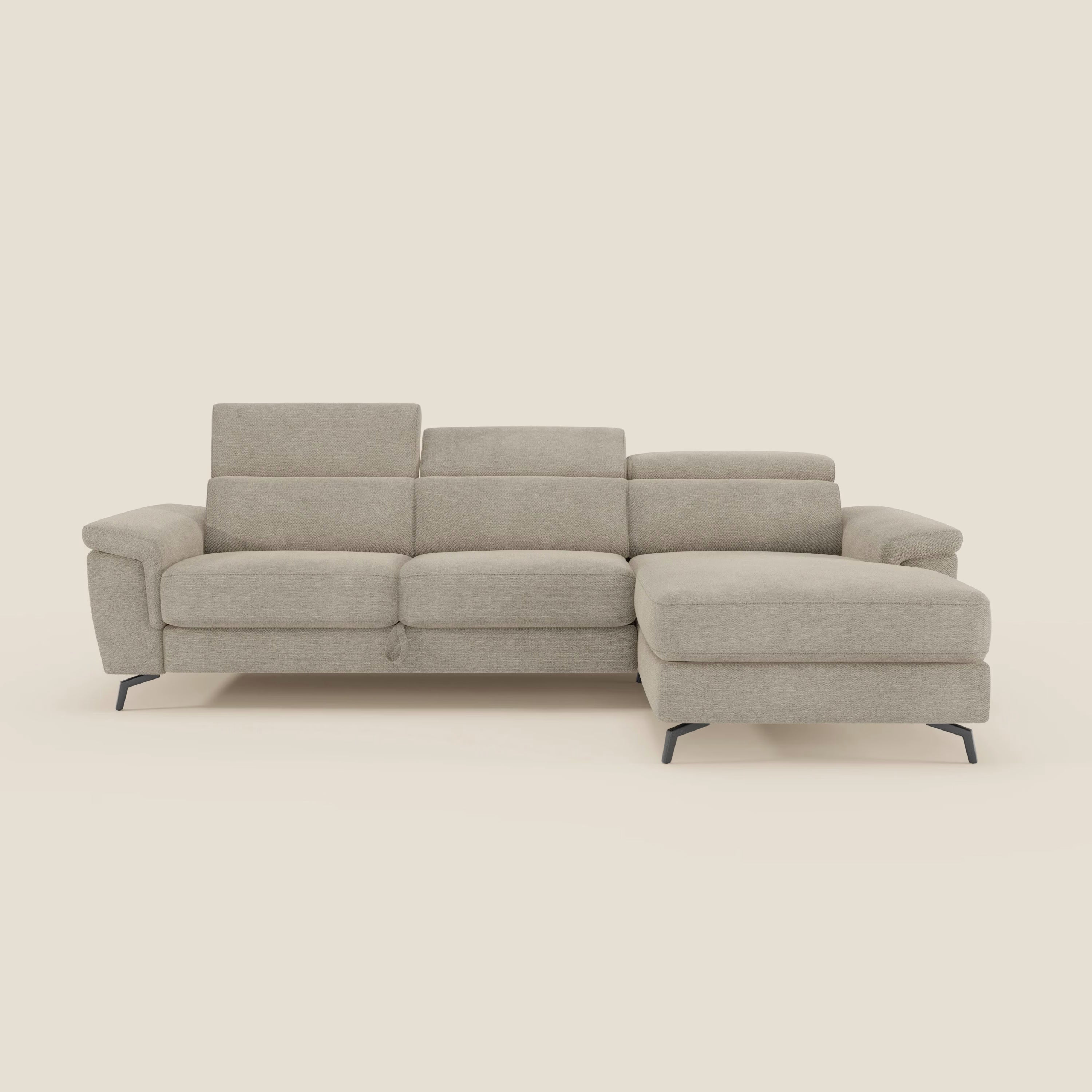 Estro Ausziehbares Sofa mit Chaiselongue und verstellbaren Kopfstützen aus wasserfestem Stoff T14 beige