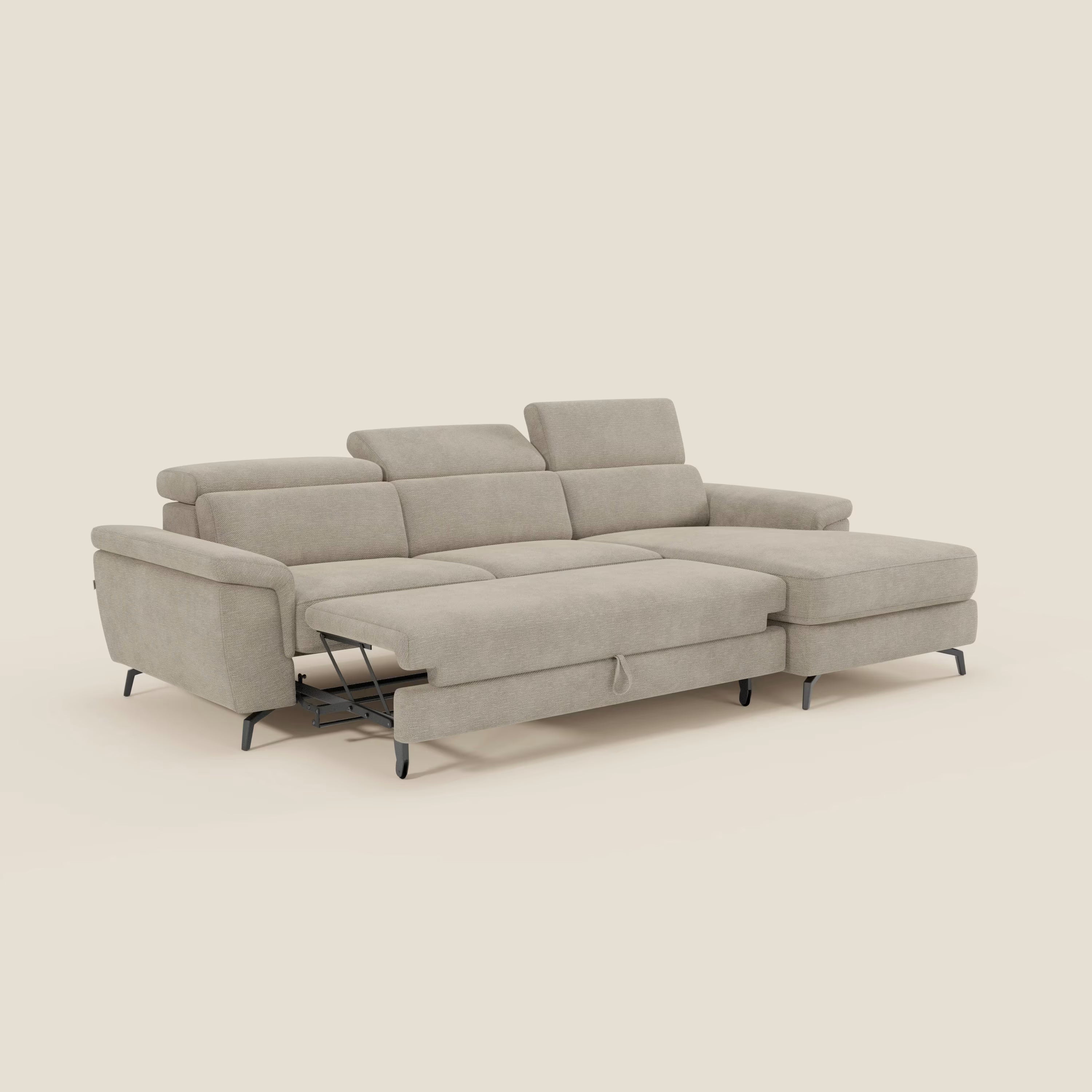 Estro Ausziehbares Sofa mit Chaiselongue und verstellbaren Kopfstützen aus wasserfestem Stoff T14 beige