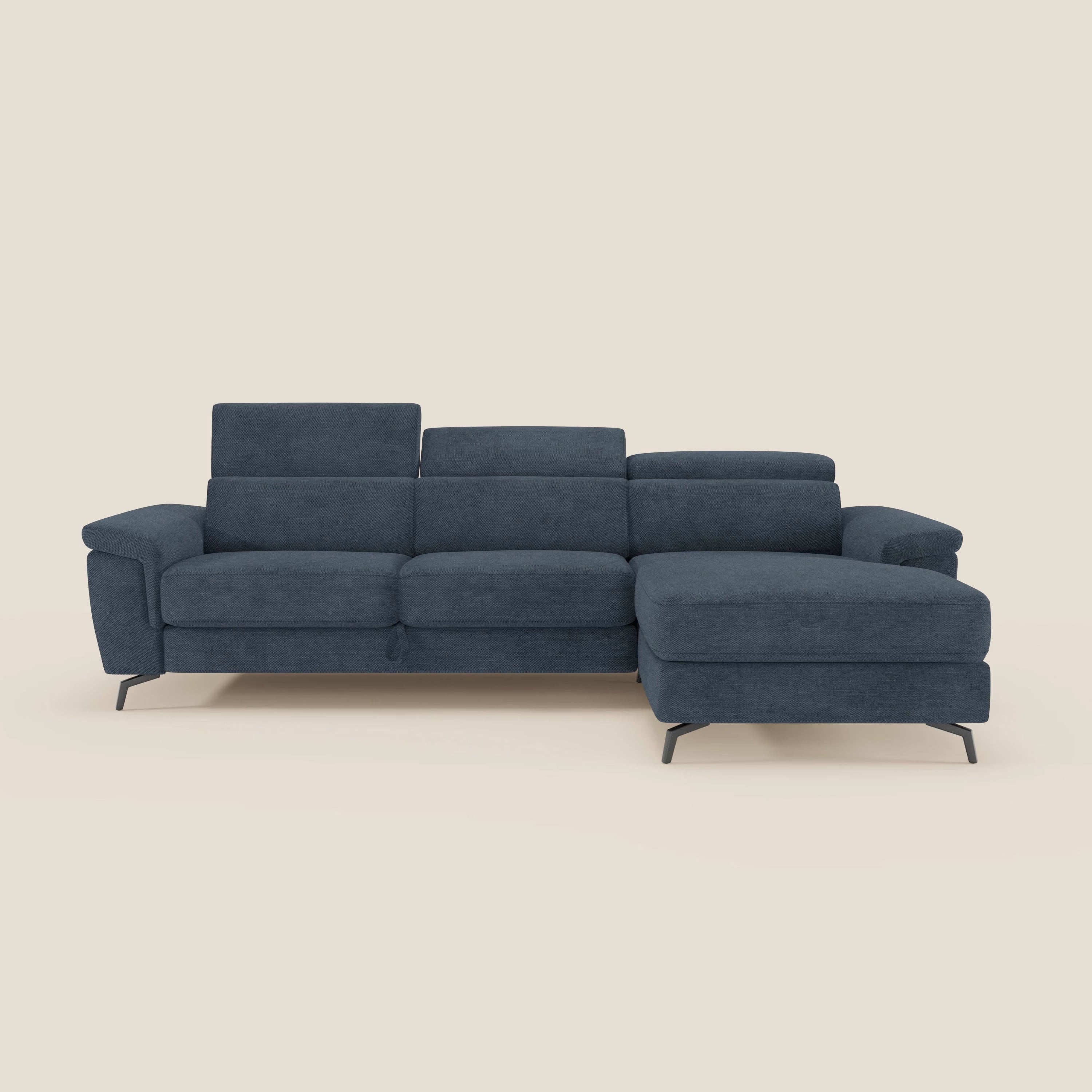 Estro Ausziehbares Sofa mit Chaiselongue und verstellbaren Kopfstützen aus wasserfestem Stoff T14 blau