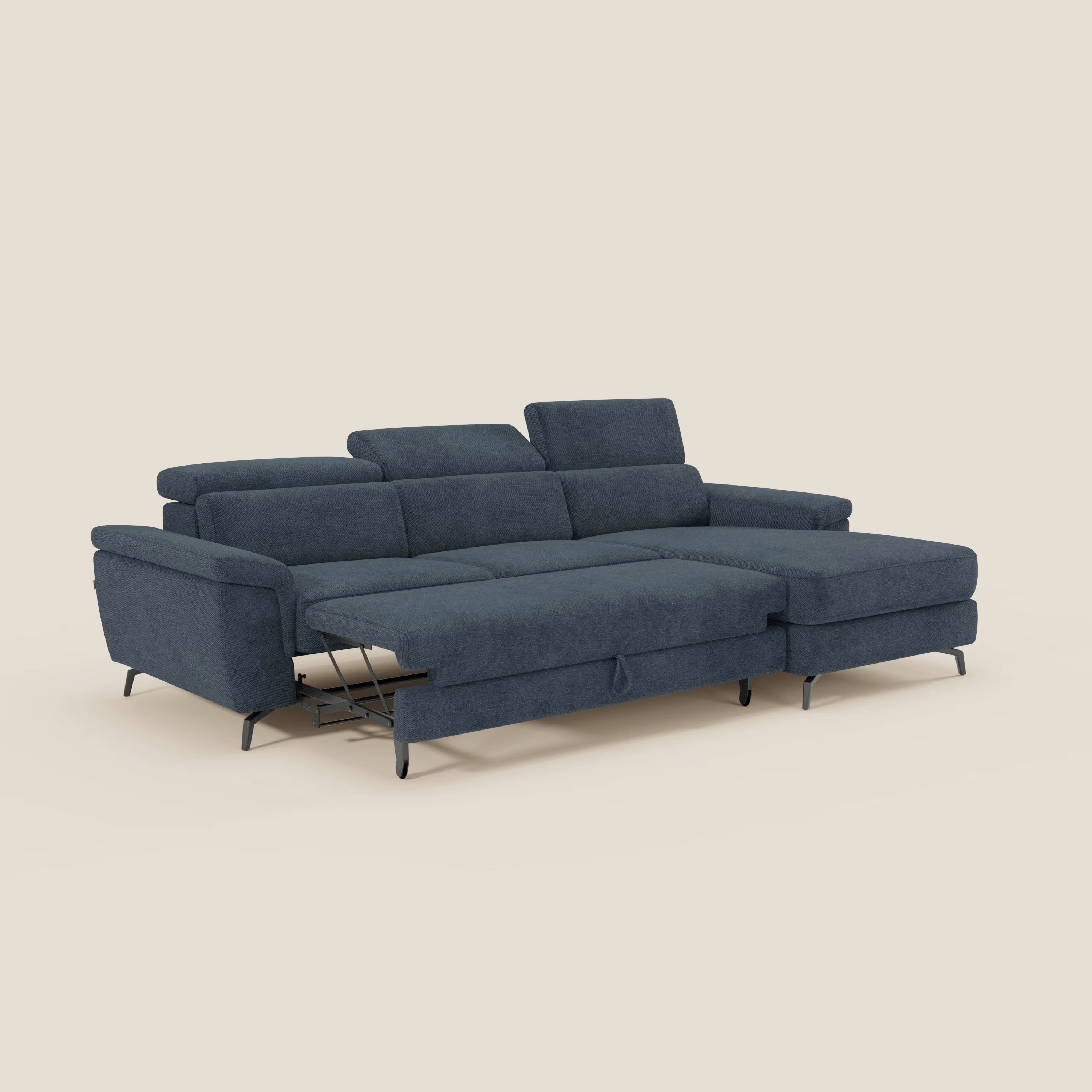 Estro Ausziehbares Sofa mit Chaiselongue und verstellbaren Kopfstützen aus wasserfestem Stoff T14 blau