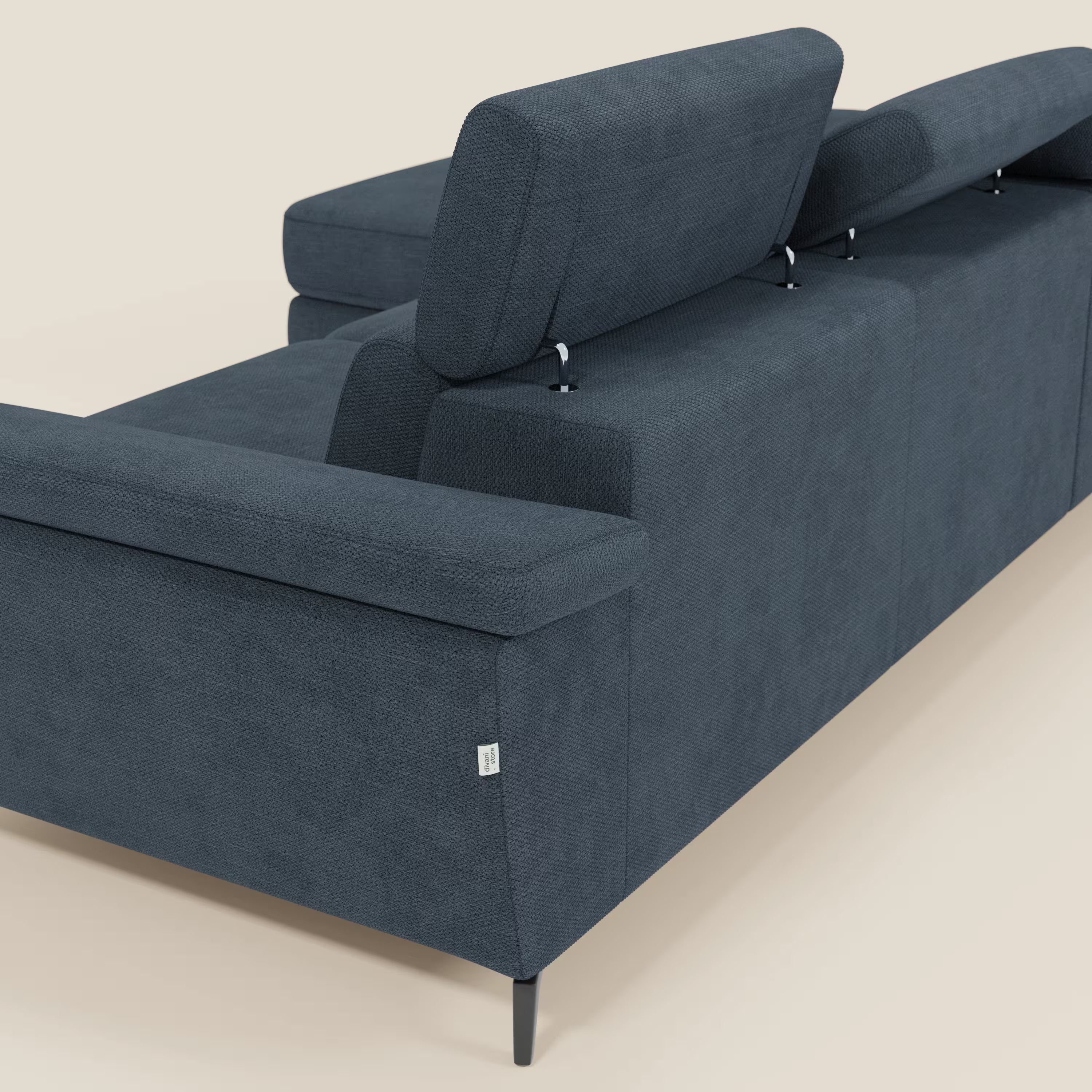 Estro Ausziehbares Sofa mit Chaiselongue und verstellbaren Kopfstützen aus wasserfestem Stoff T14 blau