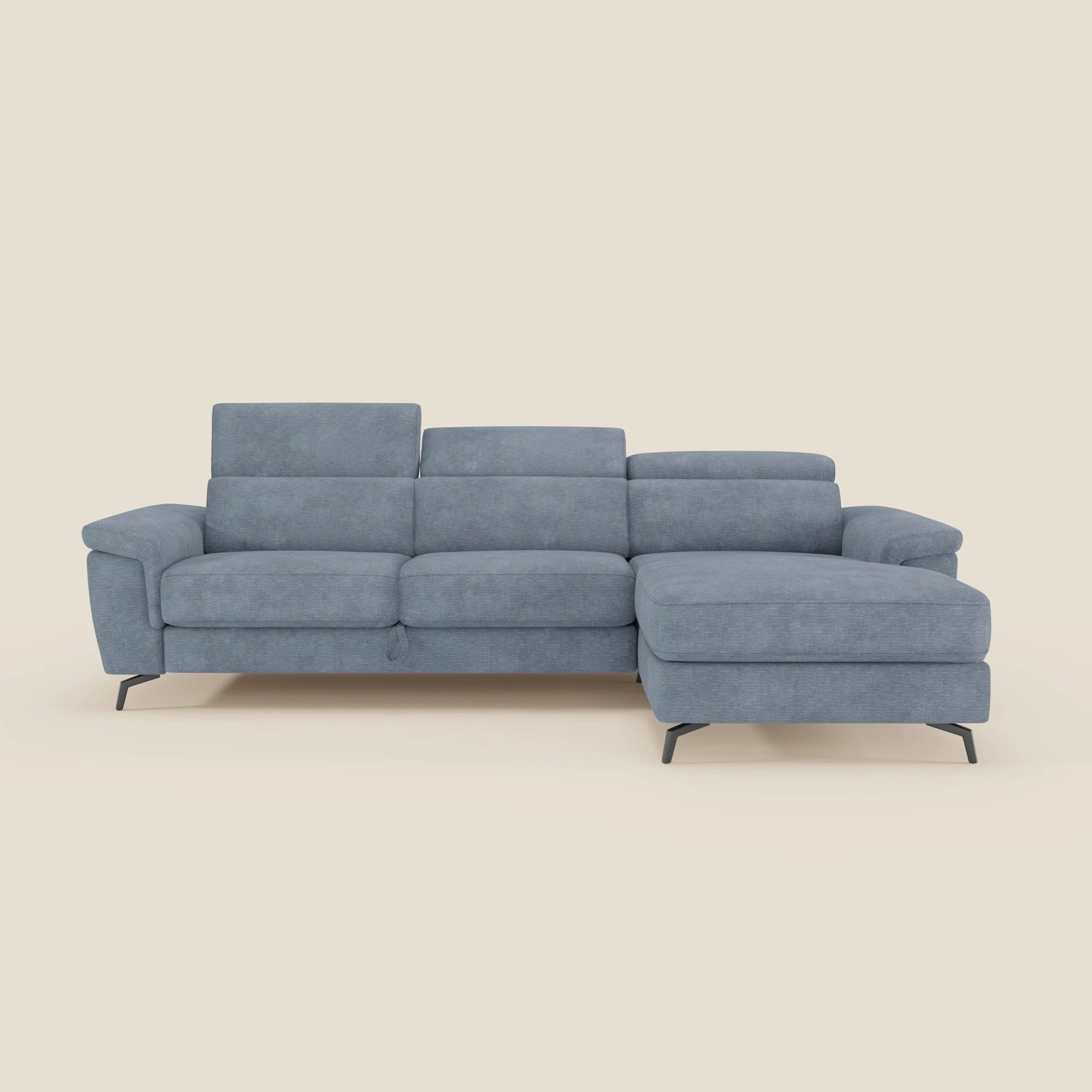 Estro Ausziehbares Sofa mit Chaiselongue und verstellbaren Kopfstützen aus wasserfestem Stoff T14 baby blau