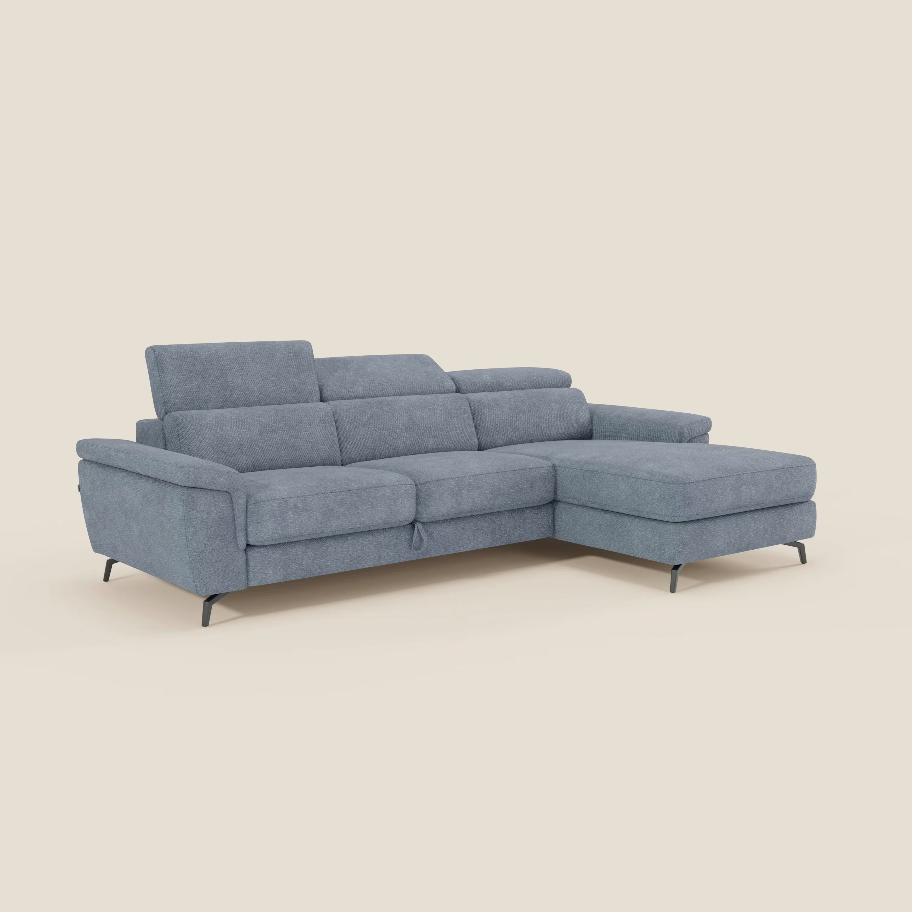 Estro Ausziehbares Sofa mit Chaiselongue und verstellbaren Kopfstützen aus wasserfestem Stoff T14 baby blau