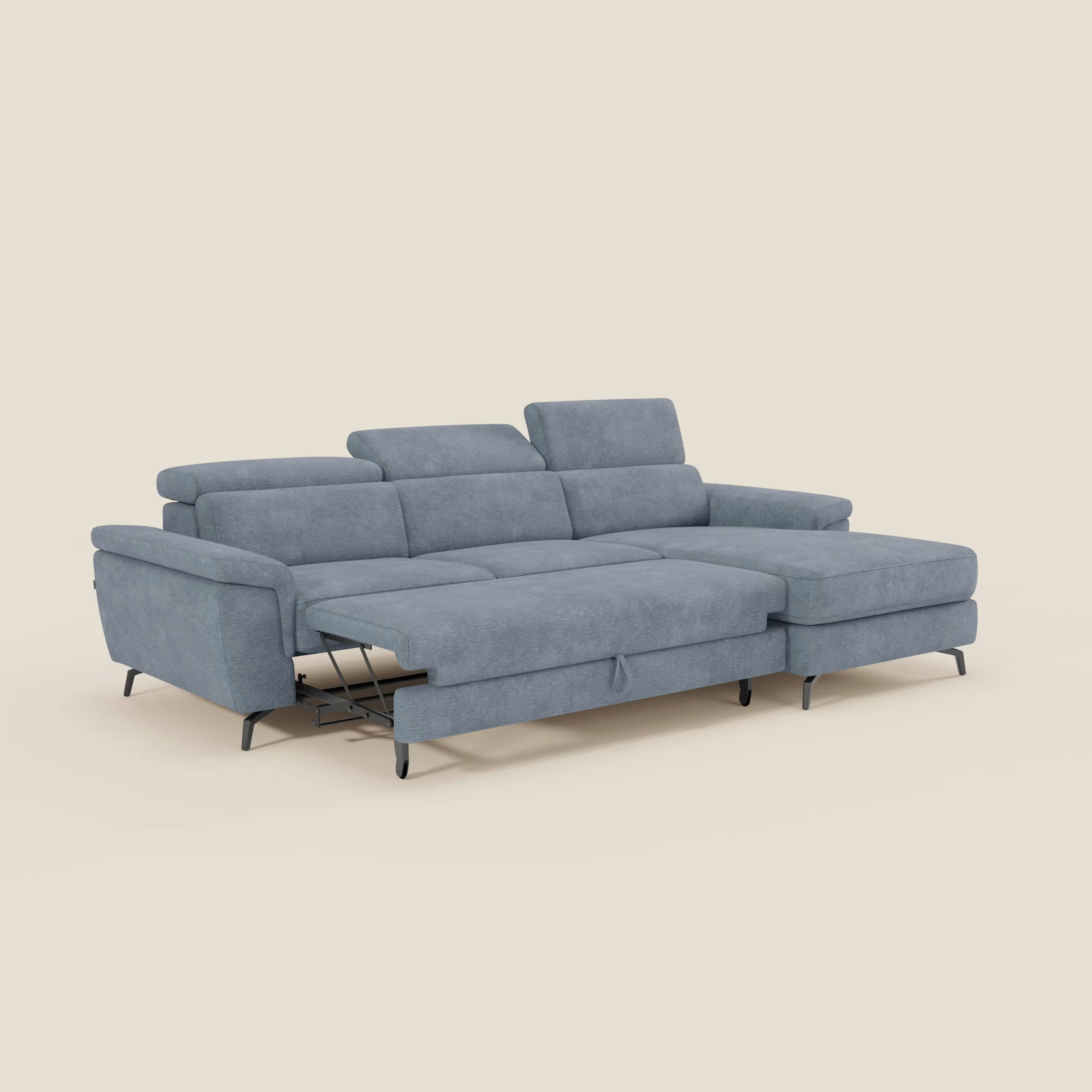 Estro Ausziehbares Sofa mit Chaiselongue und verstellbaren Kopfstützen aus wasserfestem Stoff T14 baby blau