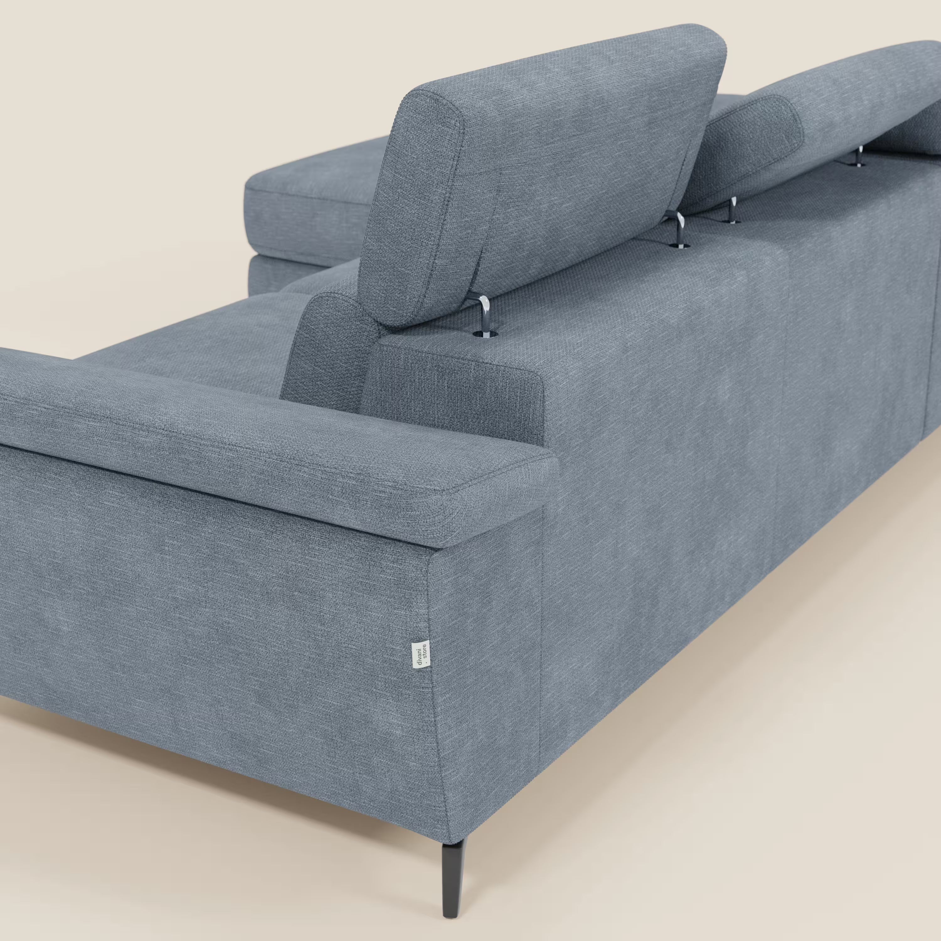 Estro Ausziehbares Sofa mit Chaiselongue und verstellbaren Kopfstützen aus wasserfestem Stoff T14 baby blau
