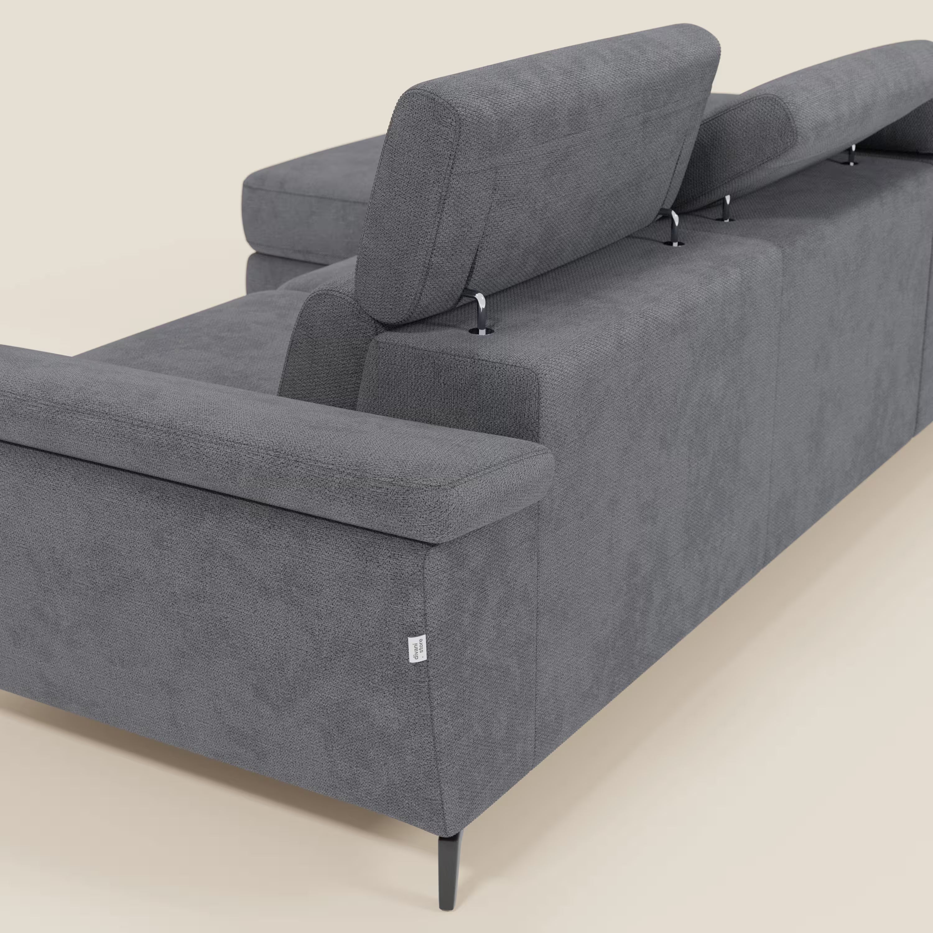 Estro Ausziehbares Sofa mit Chaiselongue und verstellbaren Kopfstützen aus wasserfestem Stoff T14 grau