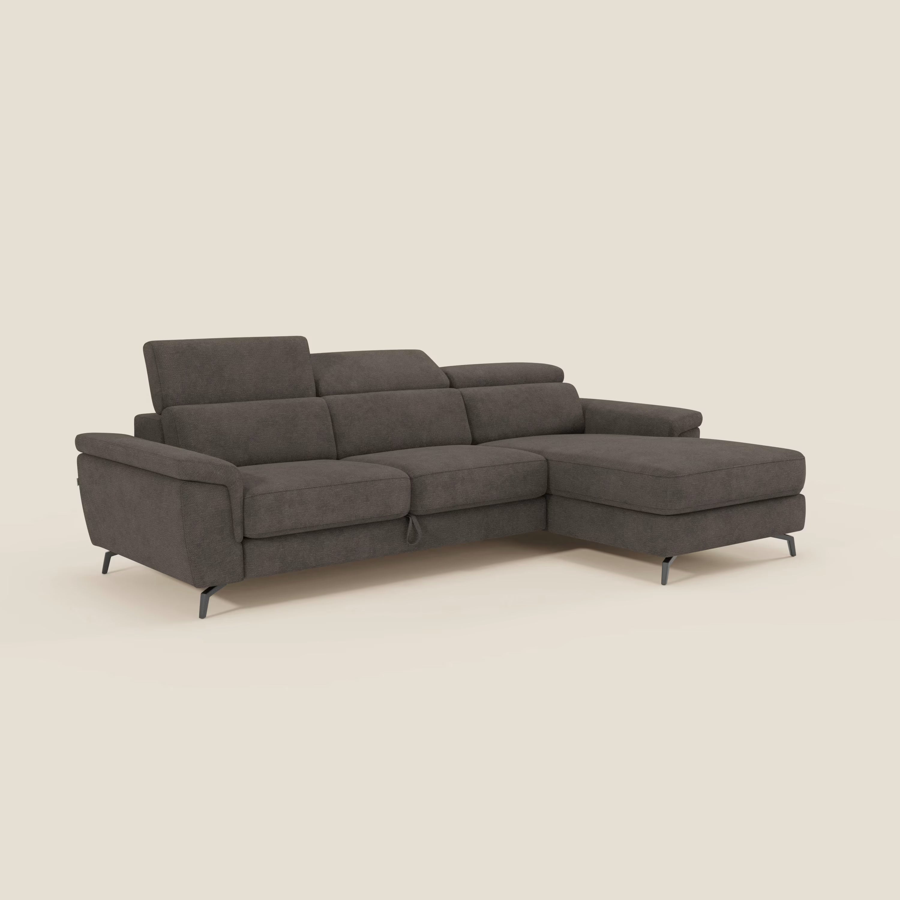 Estro Ausziehbares Sofa mit Chaiselongue und verstellbaren Kopfstützen aus wasserfestem Stoff T14 braun