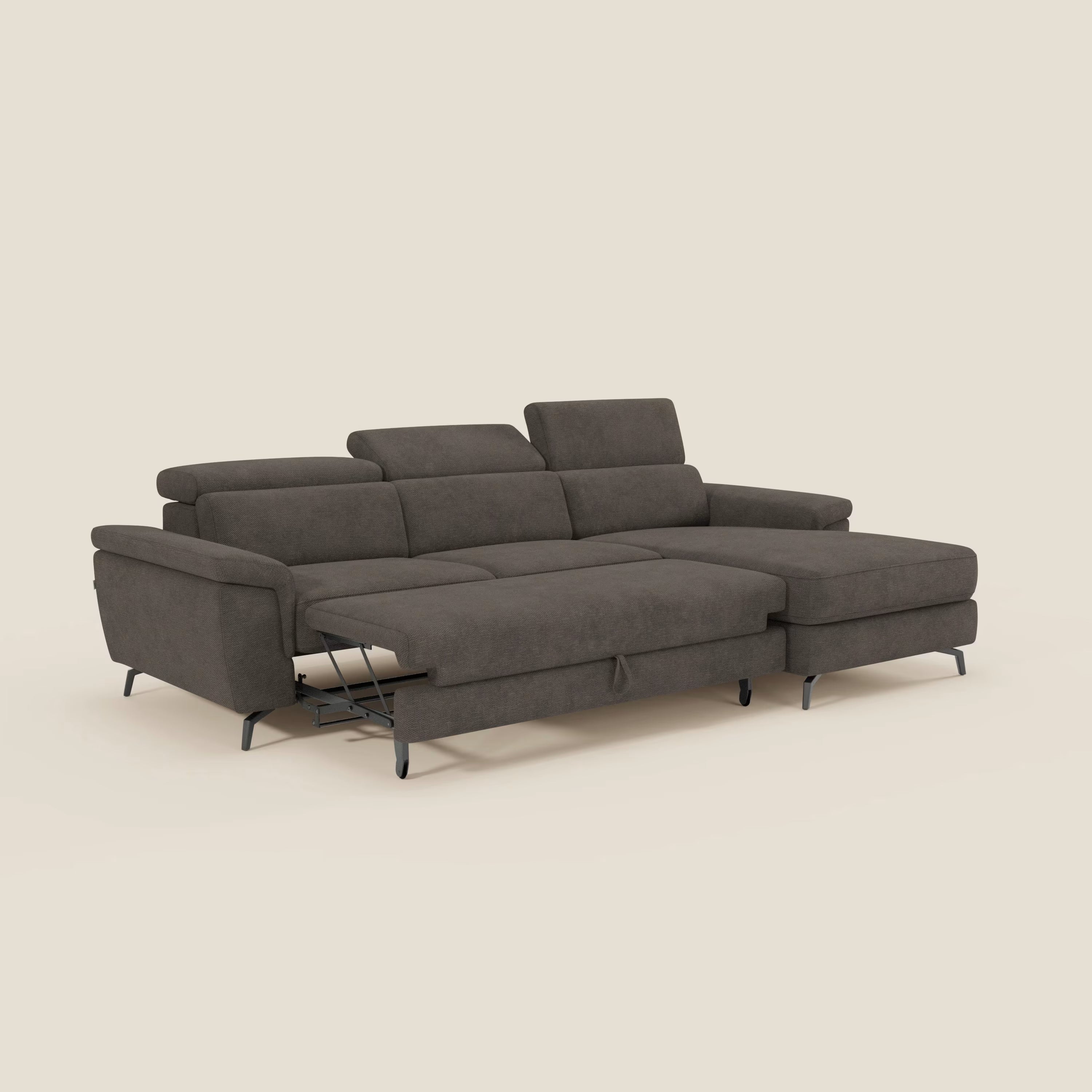 Estro Ausziehbares Sofa mit Chaiselongue und verstellbaren Kopfstützen aus wasserfestem Stoff T14 braun