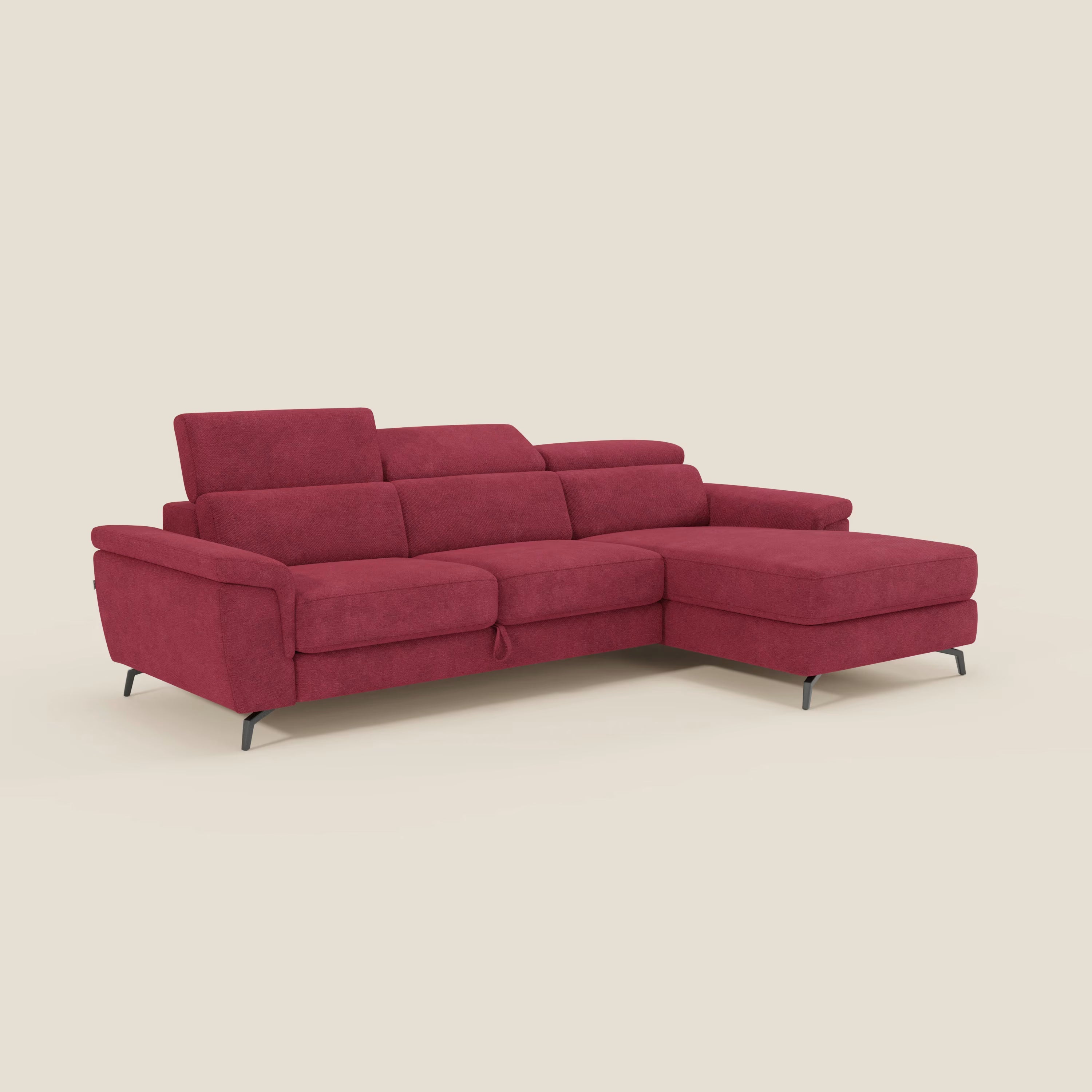 Estro Ausziehbares Sofa mit Chaiselongue und verstellbaren Kopfstützen aus wasserfestem Stoff T14 rot