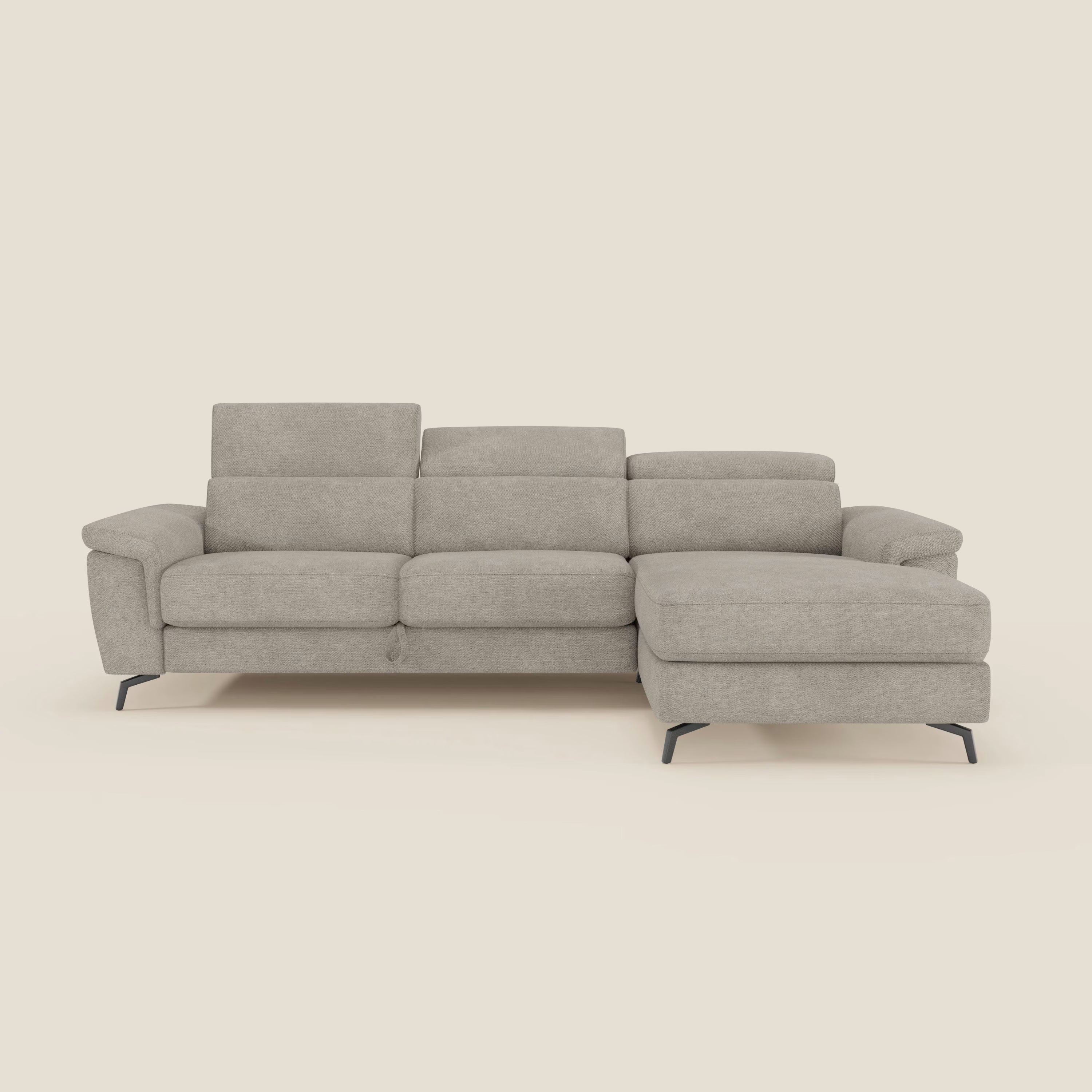Estro Ausziehbares Sofa mit Chaiselongue und verstellbaren Kopfstützen aus wasserfestem Stoff T14 graubeige