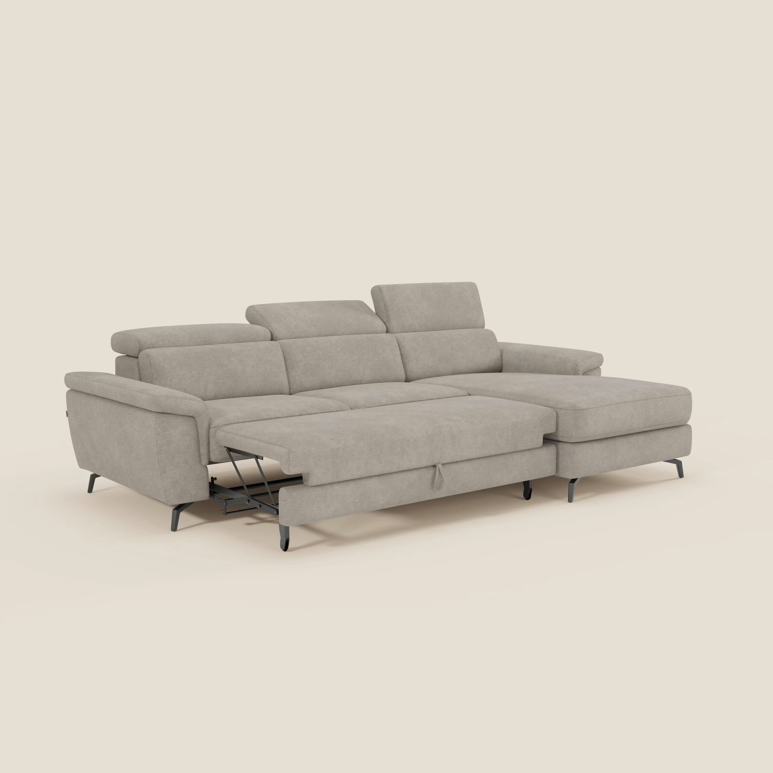 Estro Ausziehbares Sofa mit Chaiselongue und verstellbaren Kopfstützen aus wasserfestem Stoff T14 graubeige