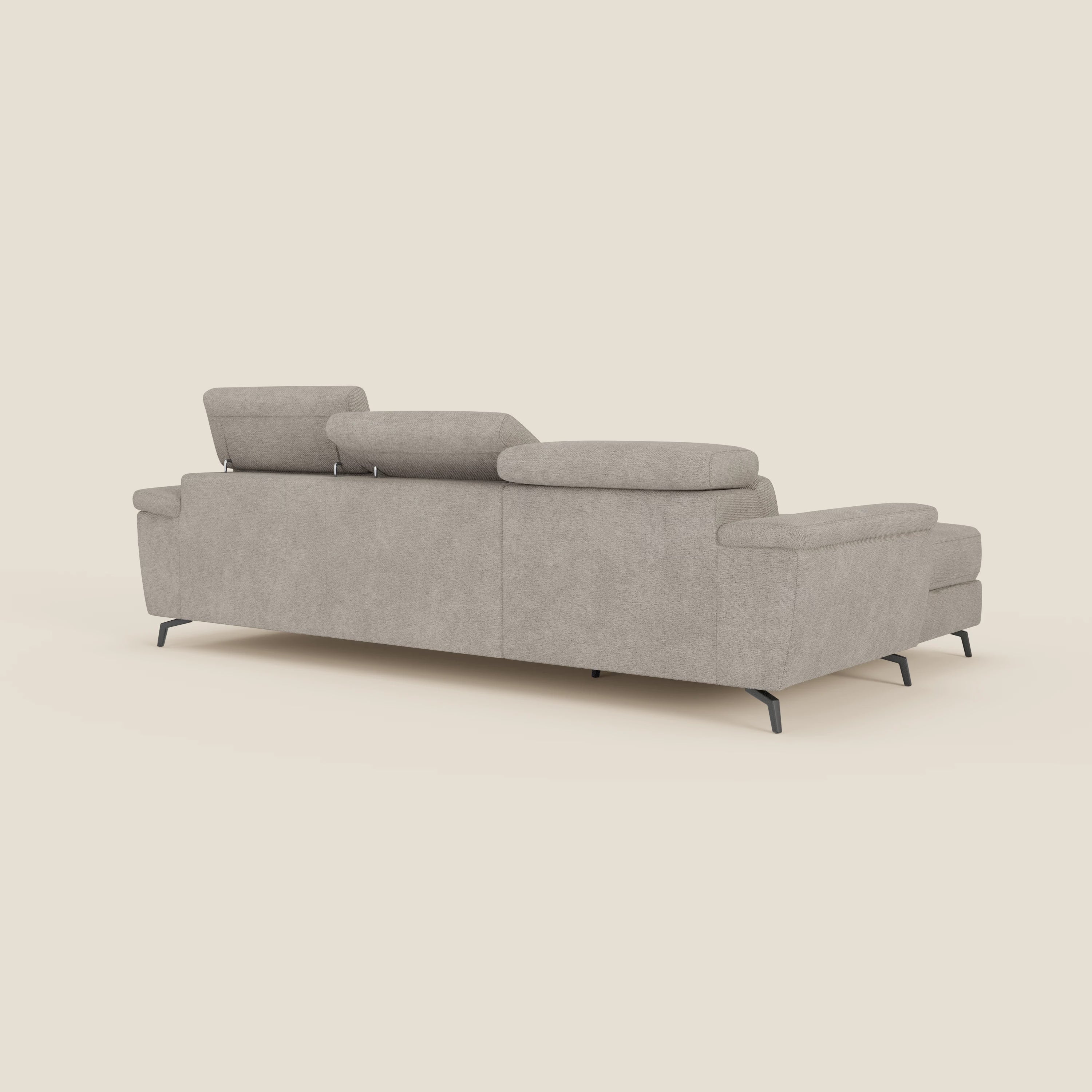 Estro Ausziehbares Sofa mit Chaiselongue und verstellbaren Kopfstützen aus wasserfestem Stoff T14 graubeige