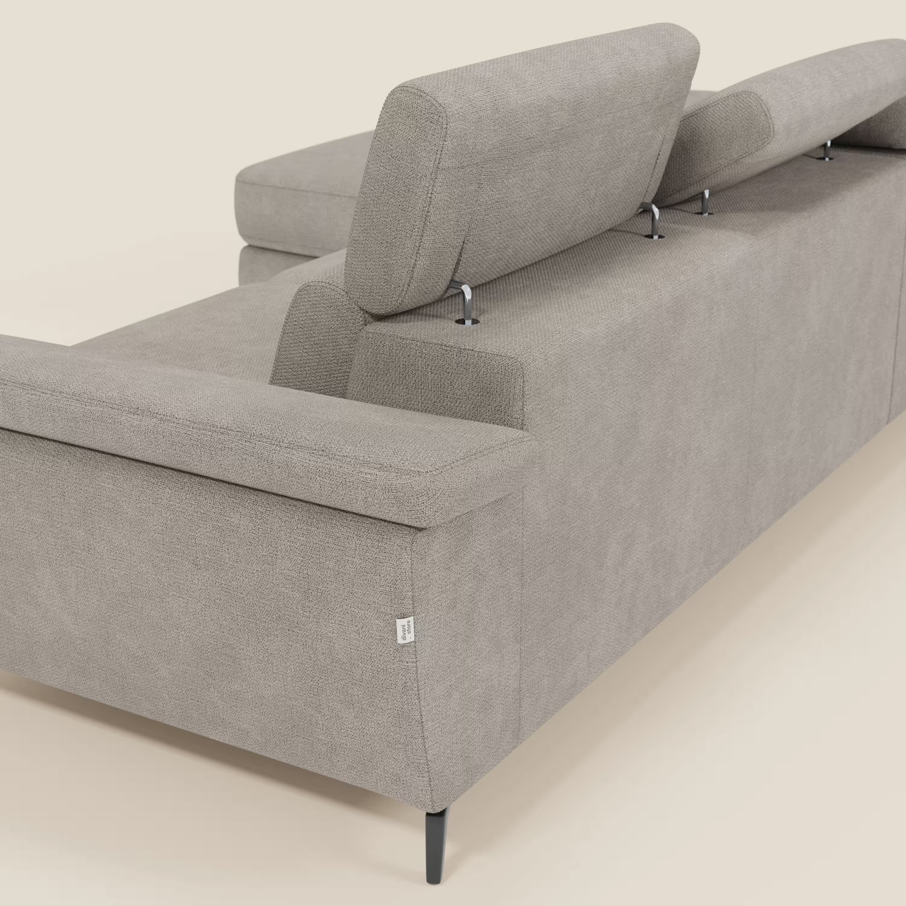 Estro Ausziehbares Sofa mit Chaiselongue und verstellbaren Kopfstützen aus wasserfestem Stoff T14 graubeige