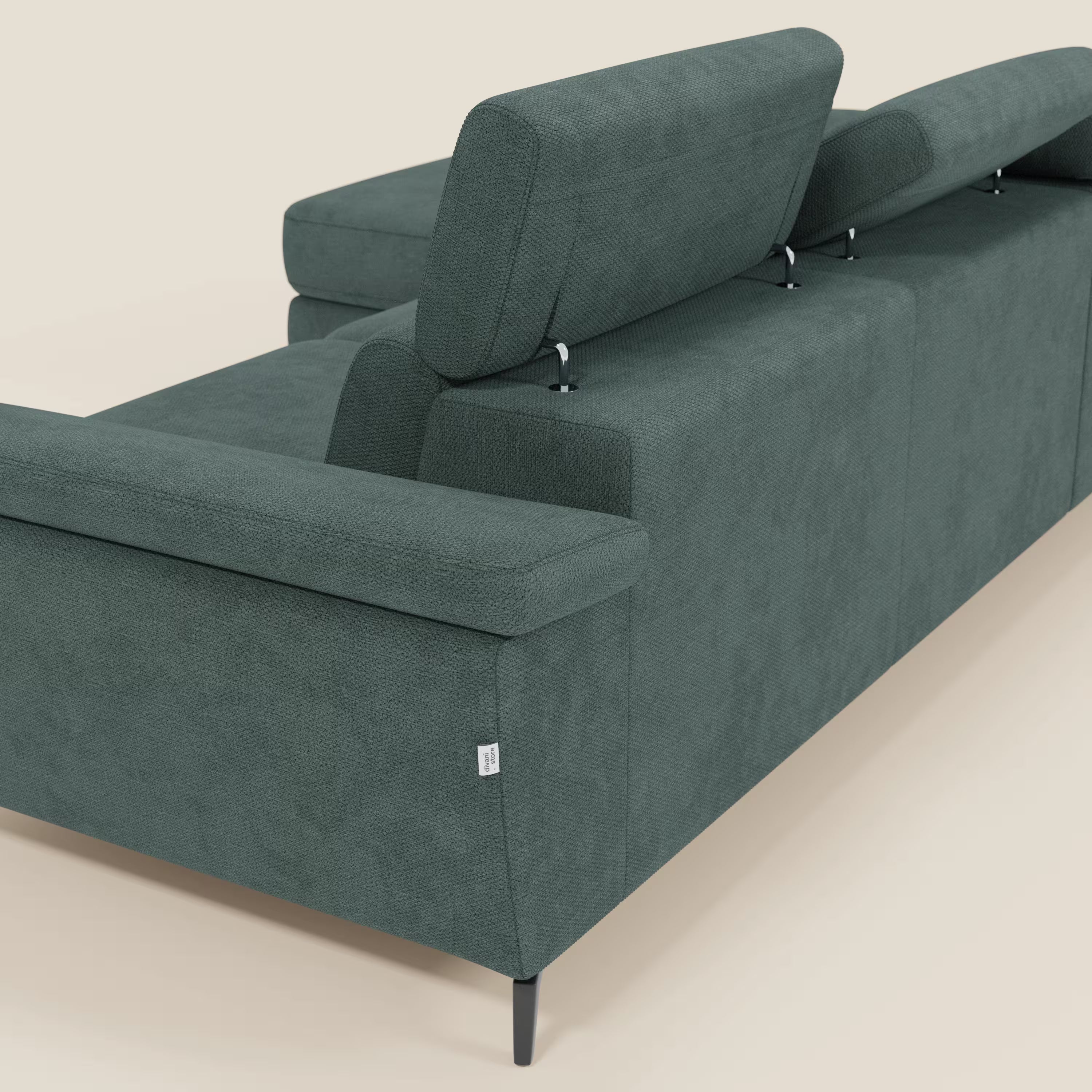 Estro Ausziehbares Sofa mit Chaiselongue und verstellbaren Kopfstützen aus wasserfestem Stoff T14 grün