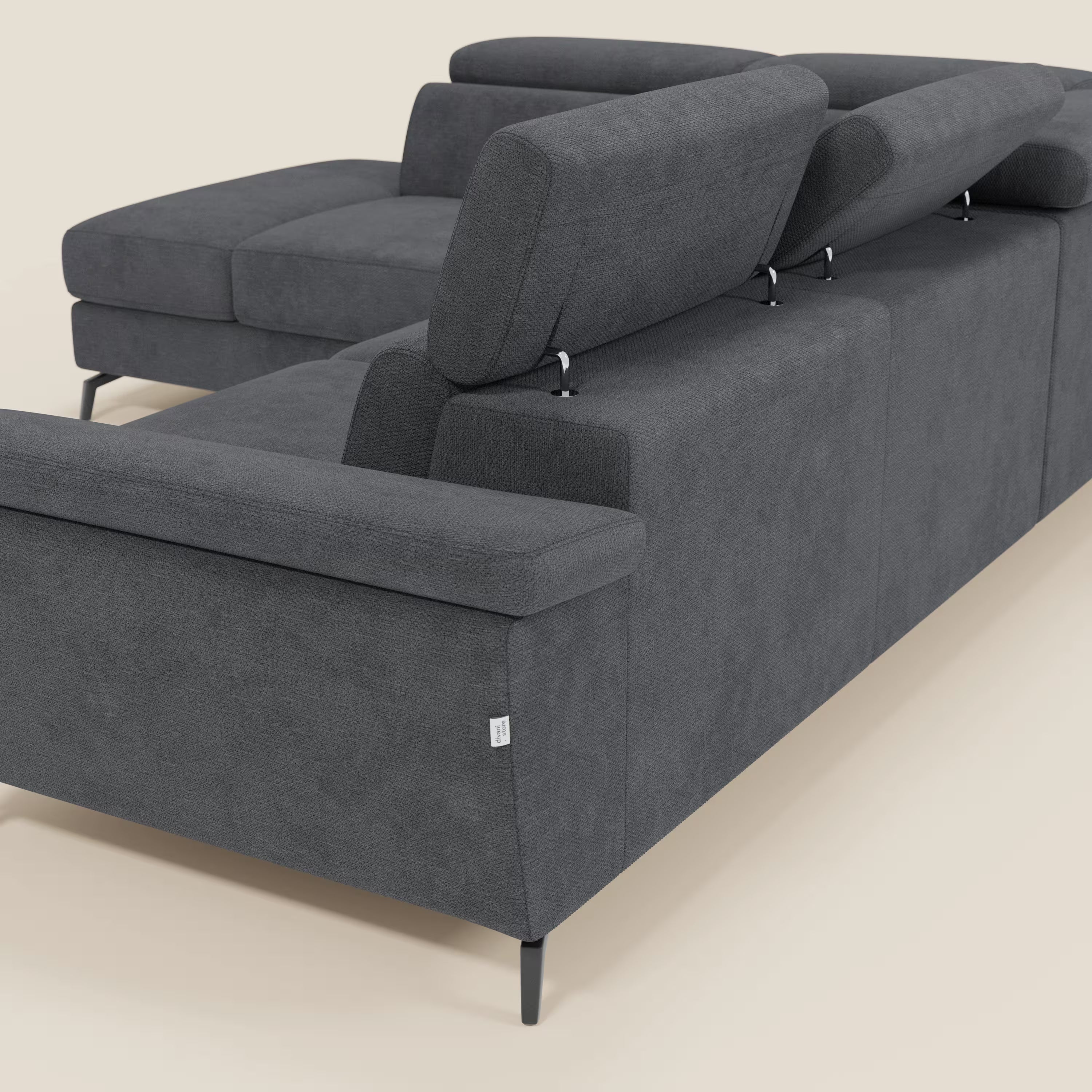Estro Ecksofa mit Ausziehfunktion – verstellbare Kopfstützen aus wasserfestem Stoff T14 anthrazit