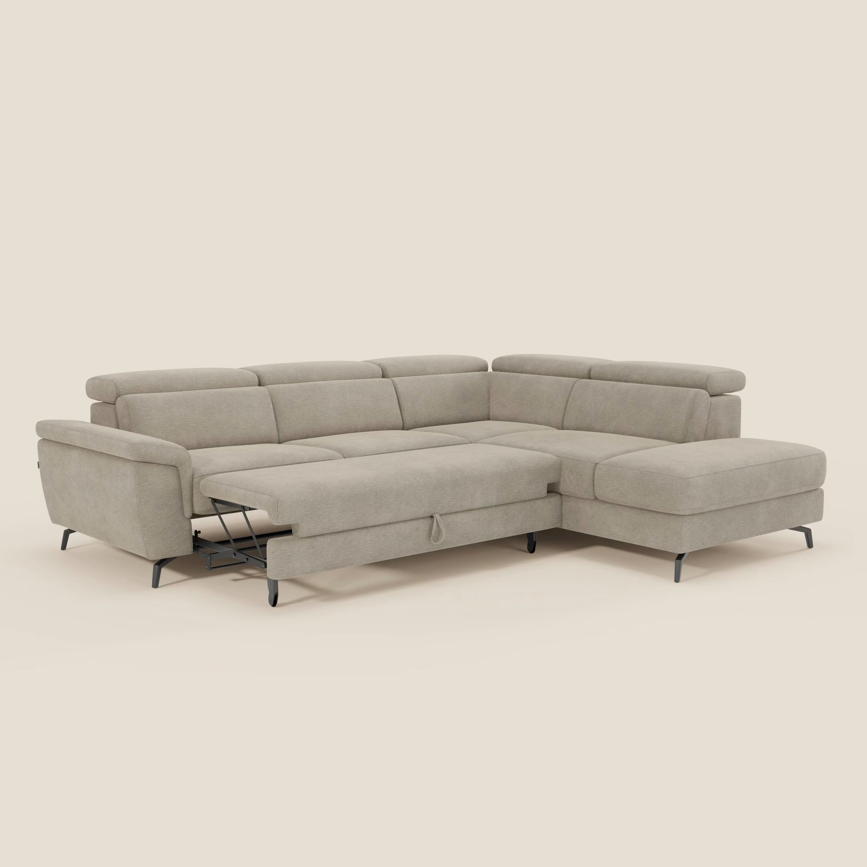 Estro Ecksofa mit Ausziehfunktion – verstellbare Kopfstützen aus wasserfestem Stoff T14 beige