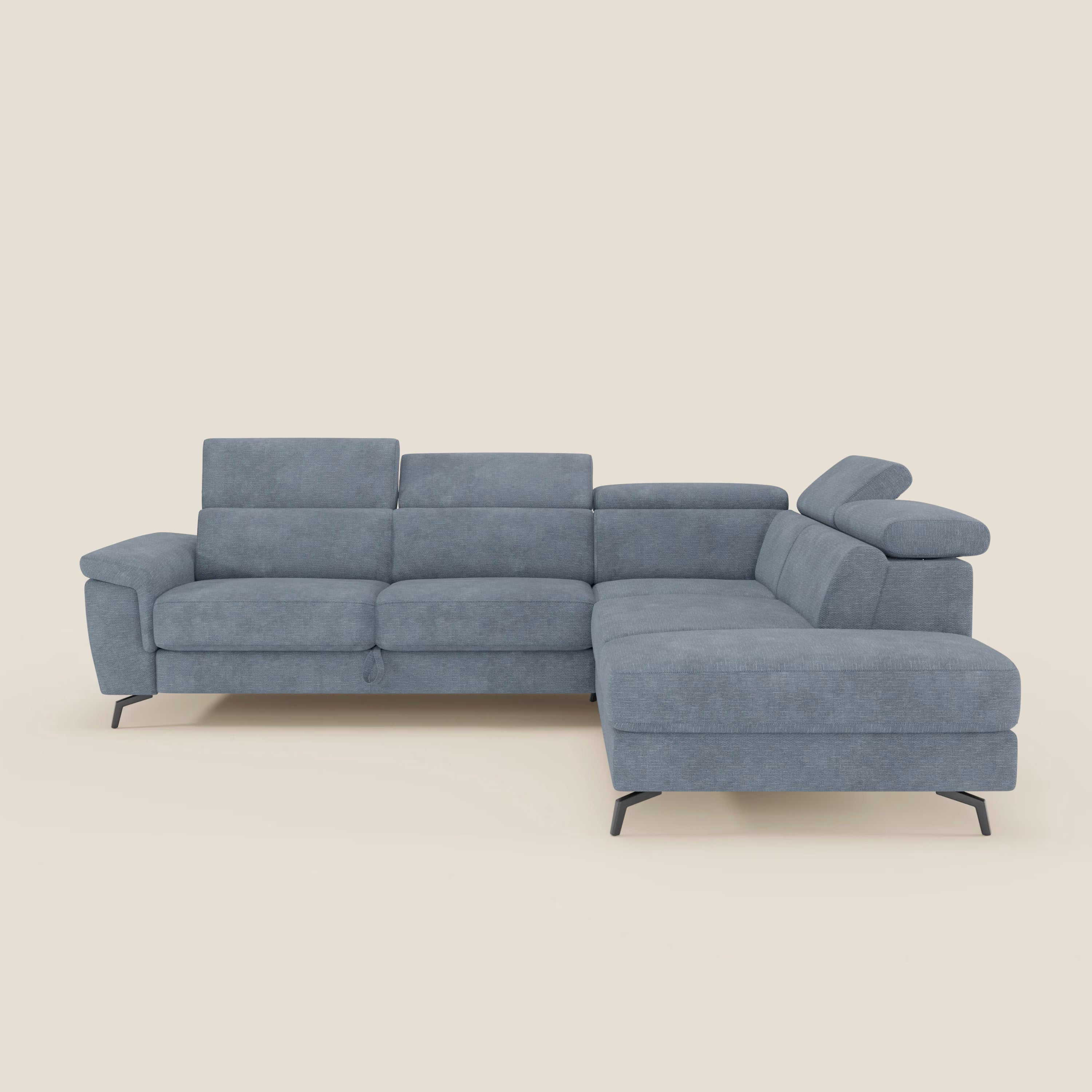 Estro Ecksofa mit Ausziehfunktion – verstellbare Kopfstützen aus wasserfestem Stoff T14 baby blau