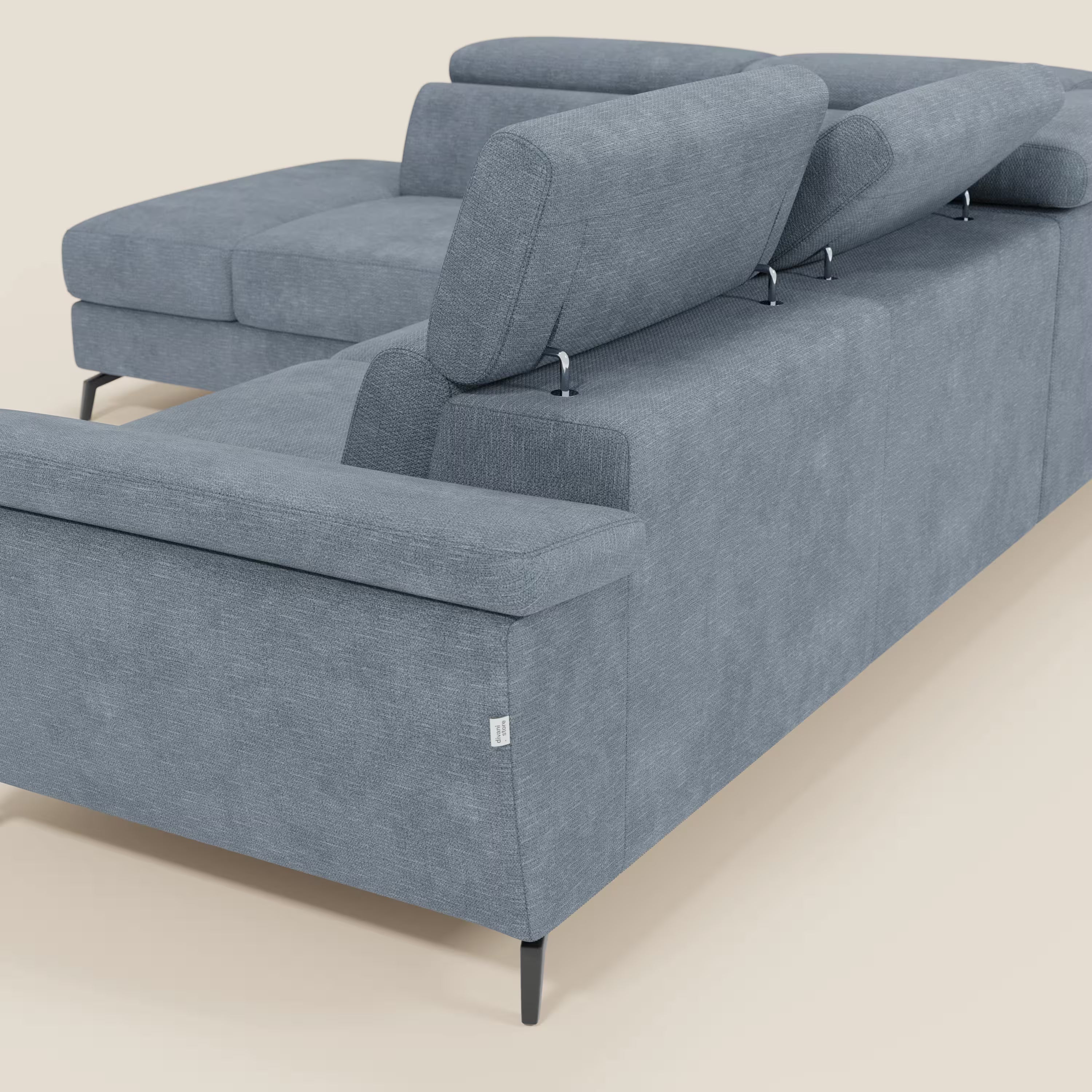 Estro Ecksofa mit Ausziehfunktion – verstellbare Kopfstützen aus wasserfestem Stoff T14 baby blau