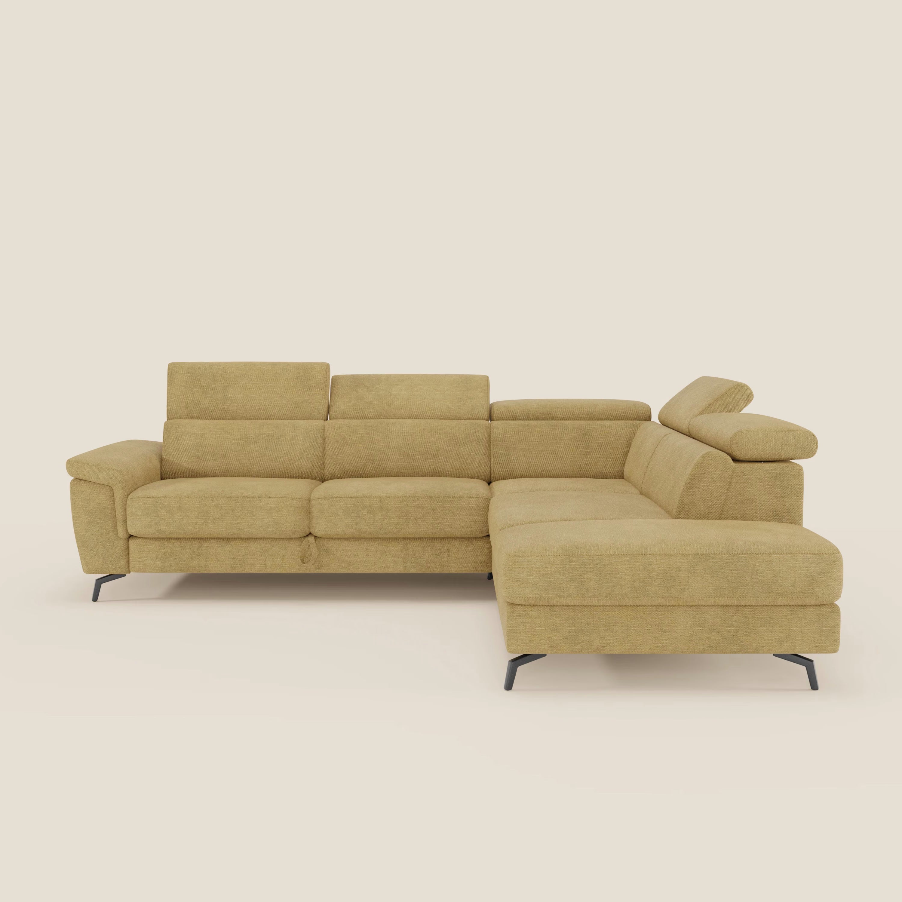 Estro Ecksofa mit Ausziehfunktion – verstellbare Kopfstützen aus wasserfestem Stoff T14 gelb