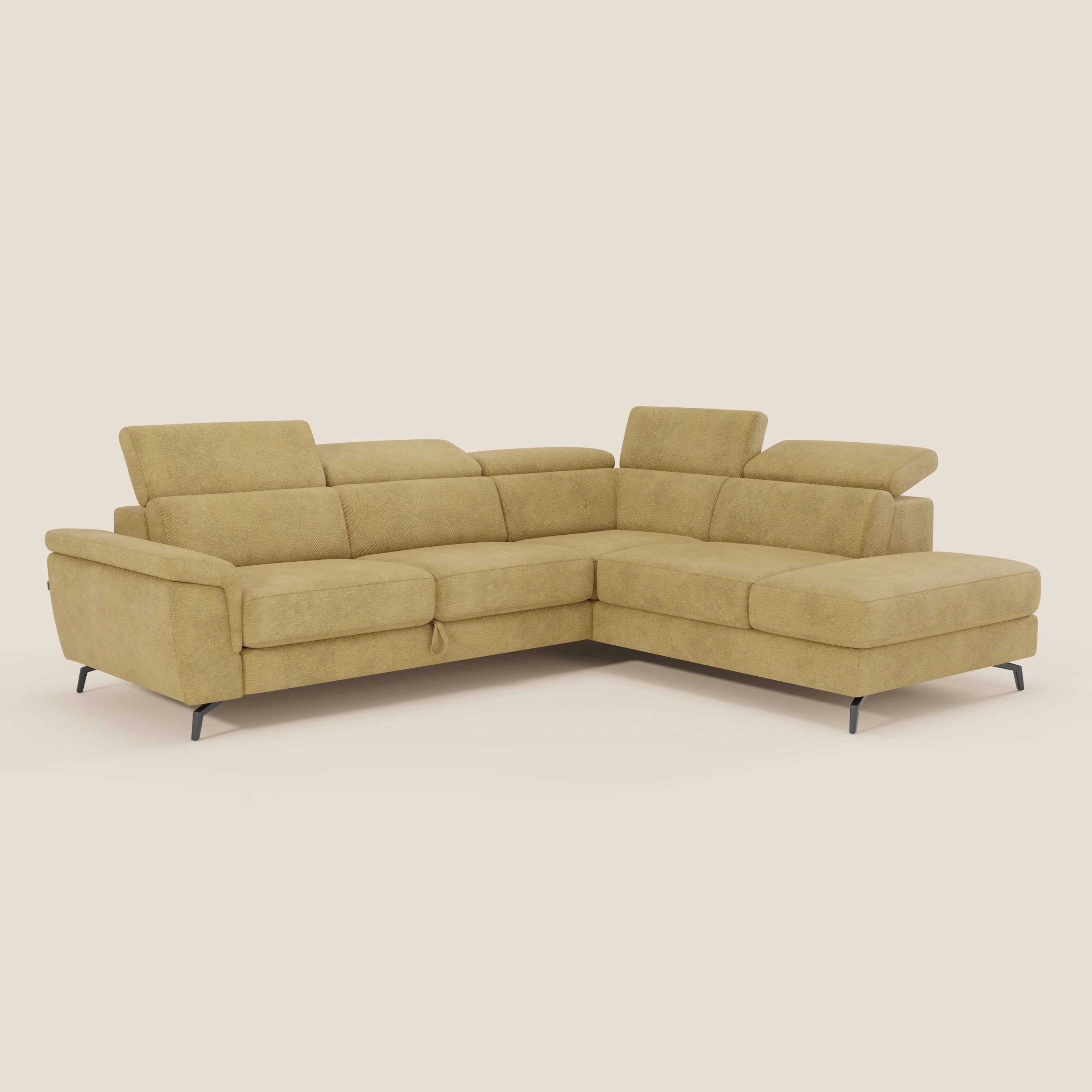 Estro Ecksofa mit Ausziehfunktion – verstellbare Kopfstützen aus wasserfestem Stoff T14 gelb