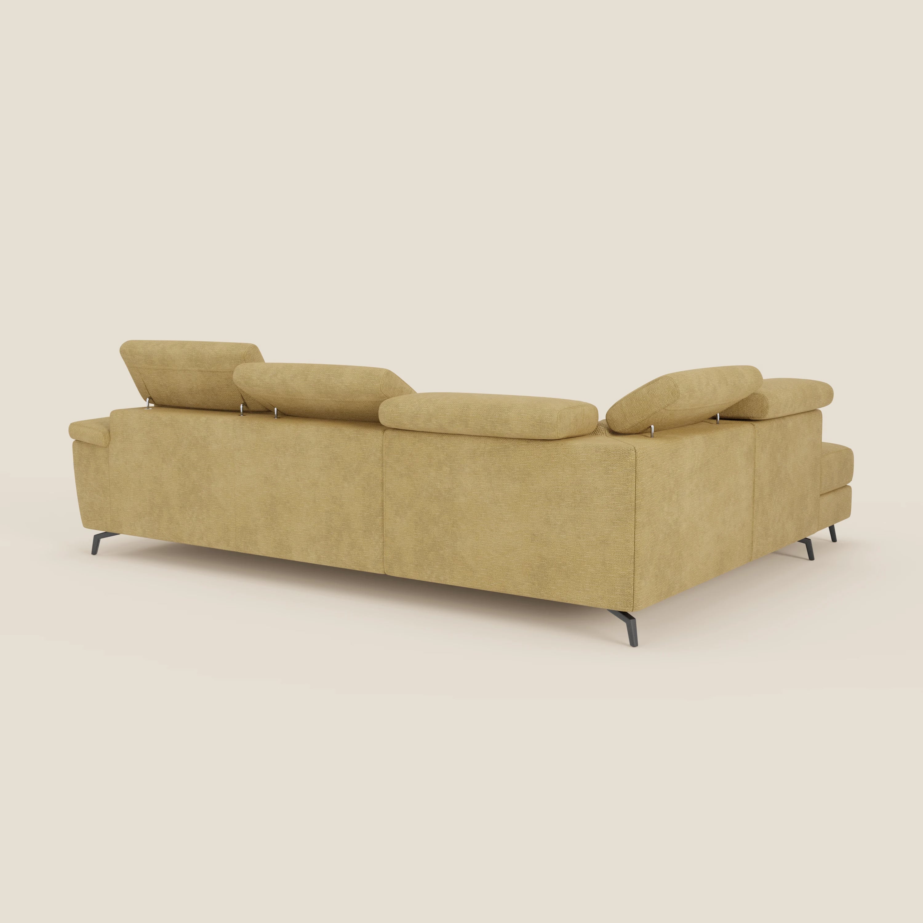 Estro Ecksofa mit Ausziehfunktion – verstellbare Kopfstützen aus wasserfestem Stoff T14 gelb