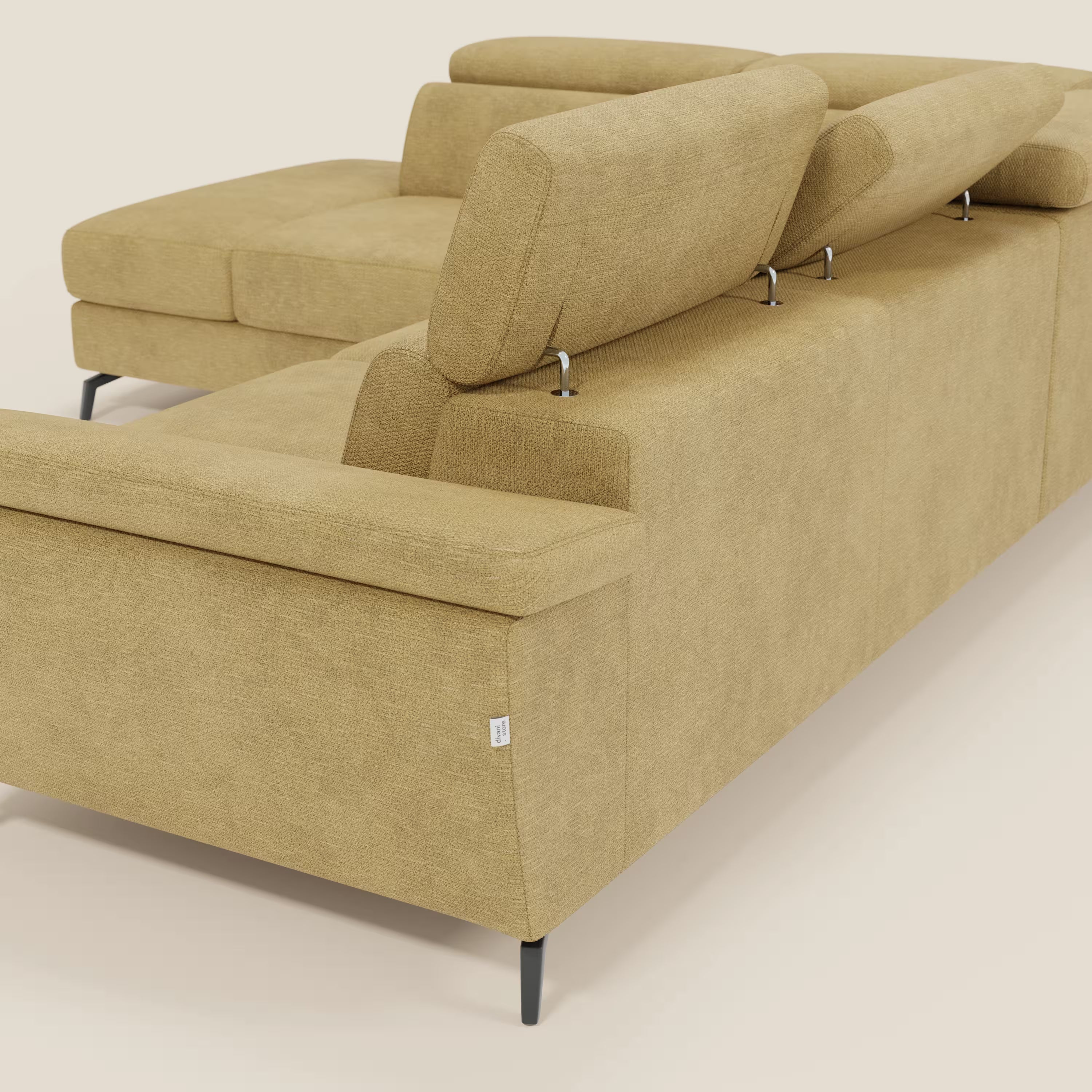 Estro Ecksofa mit Ausziehfunktion – verstellbare Kopfstützen aus wasserfestem Stoff T14 gelb