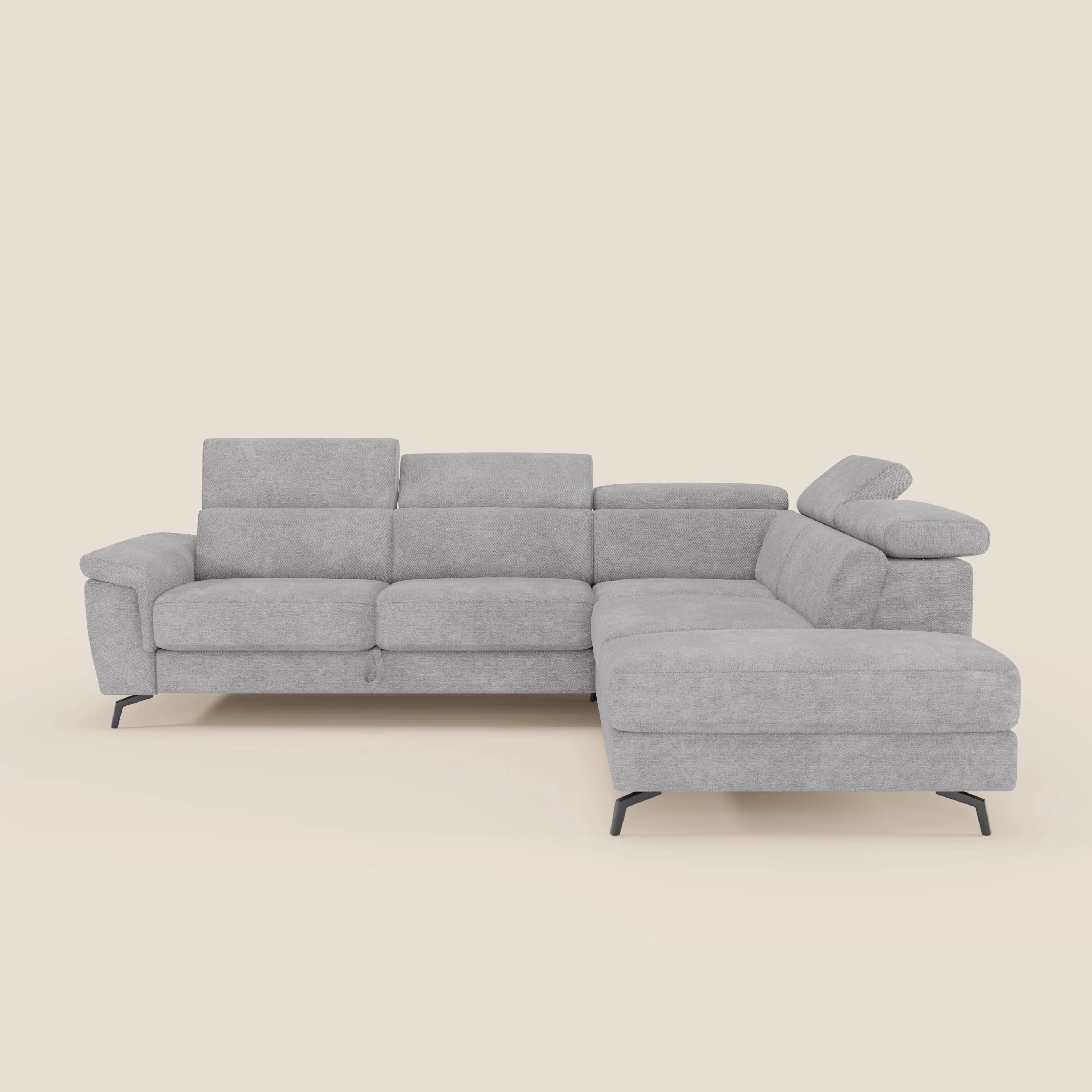 Estro Divano angolare estraibile - poggiatesta reclinabili in tessuto impermeabile T14 grigio chiaro - divani.store