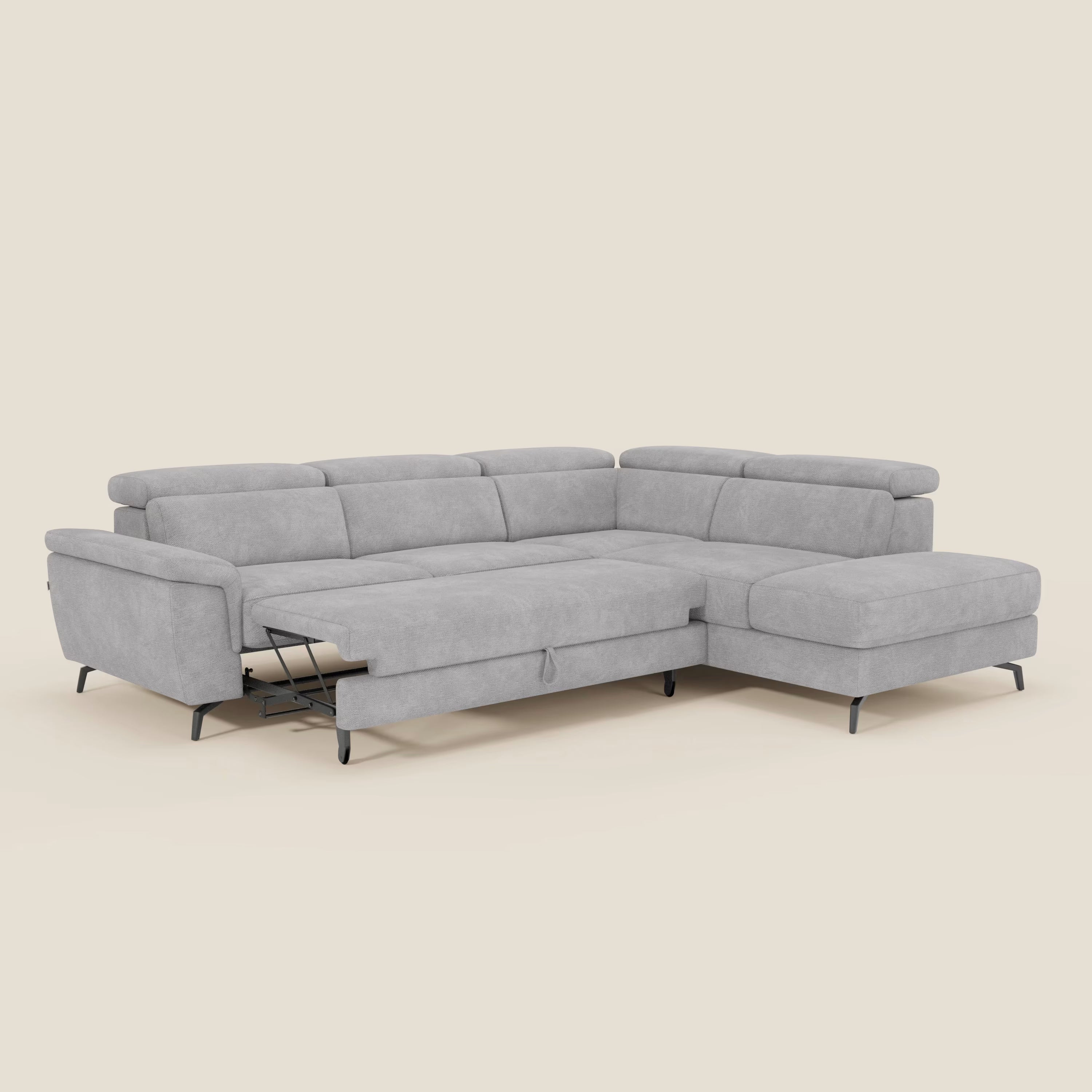 Estro Divano angolare estraibile - poggiatesta reclinabili in tessuto impermeabile T14 grigio chiaro - divani.store