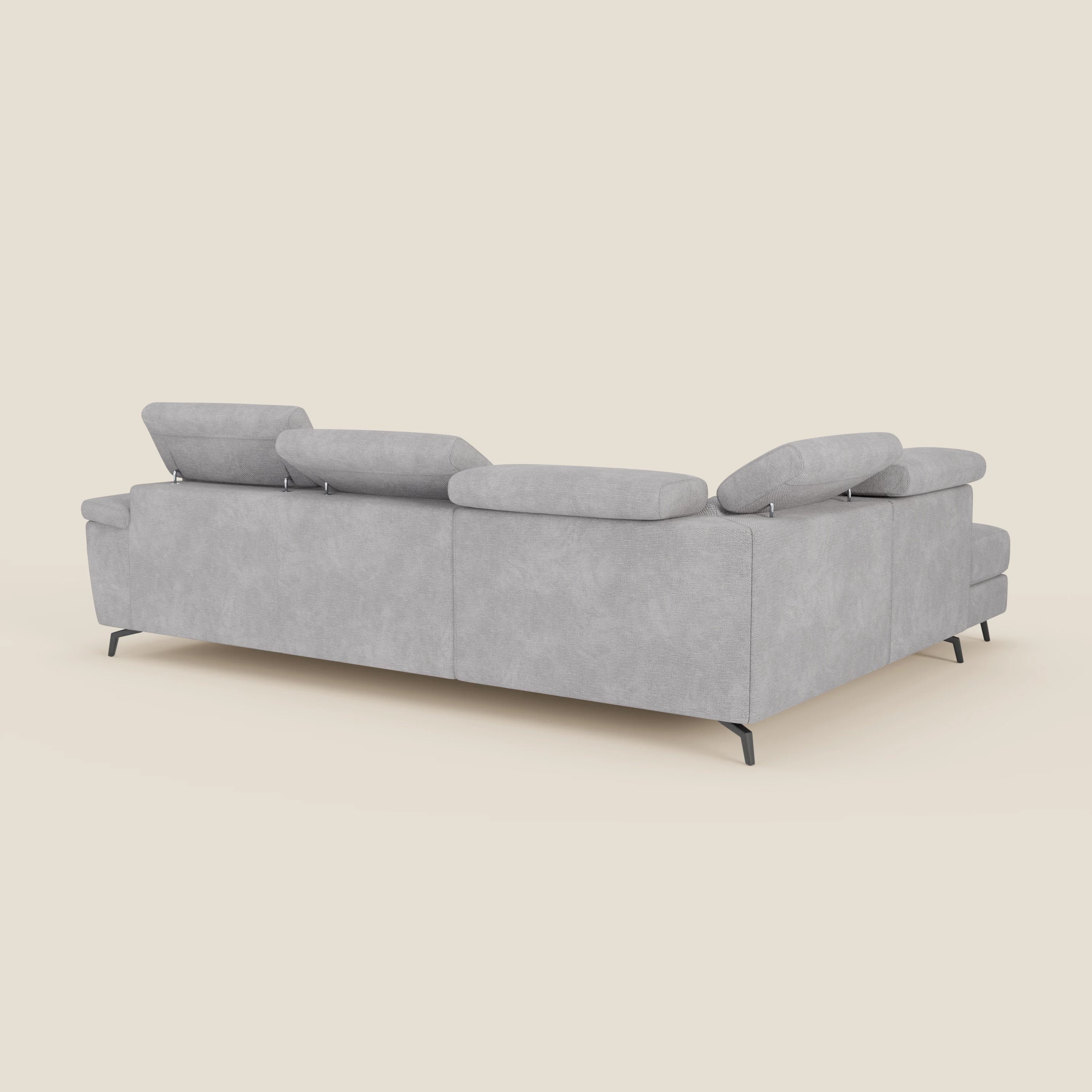 Estro Divano angolare estraibile - poggiatesta reclinabili in tessuto impermeabile T14 grigio chiaro - divani.store
