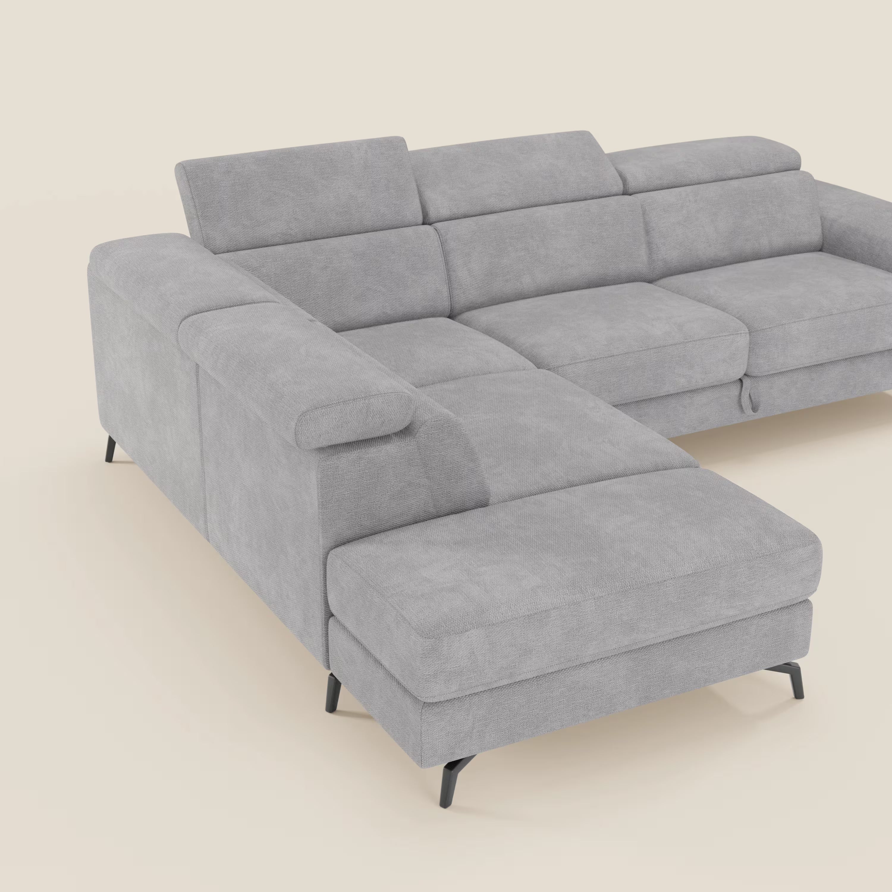 Estro Divano angolare estraibile - poggiatesta reclinabili in tessuto impermeabile T14 grigio chiaro - divani.store