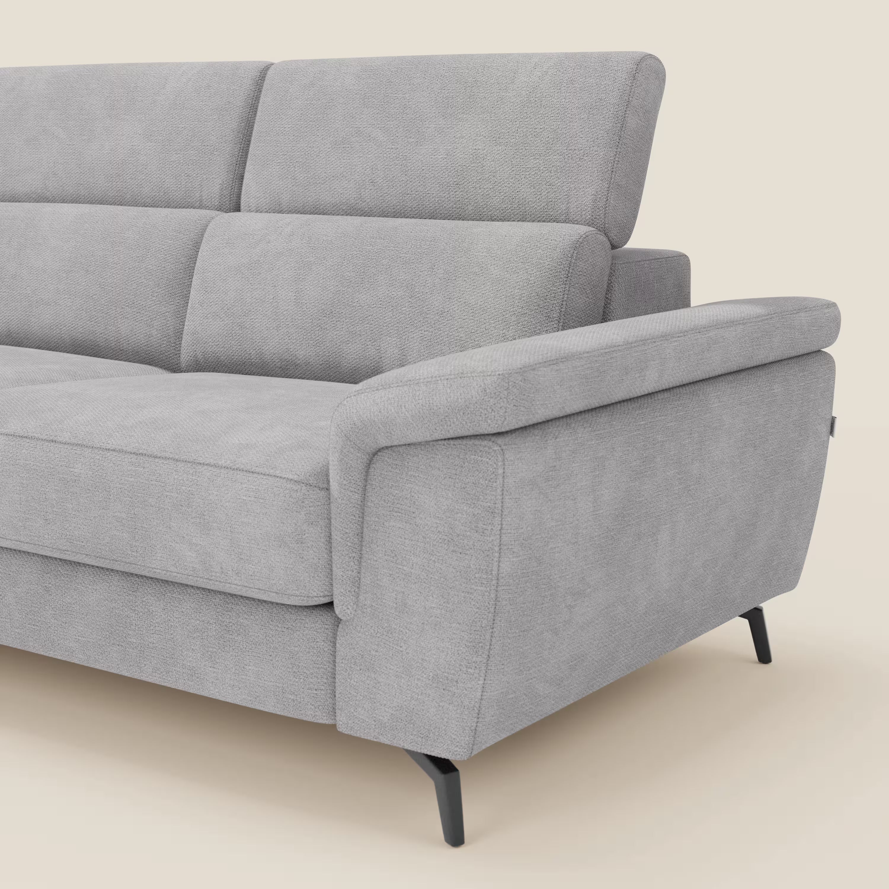 Estro Divano angolare estraibile - poggiatesta reclinabili in tessuto impermeabile T14 grigio chiaro - divani.store