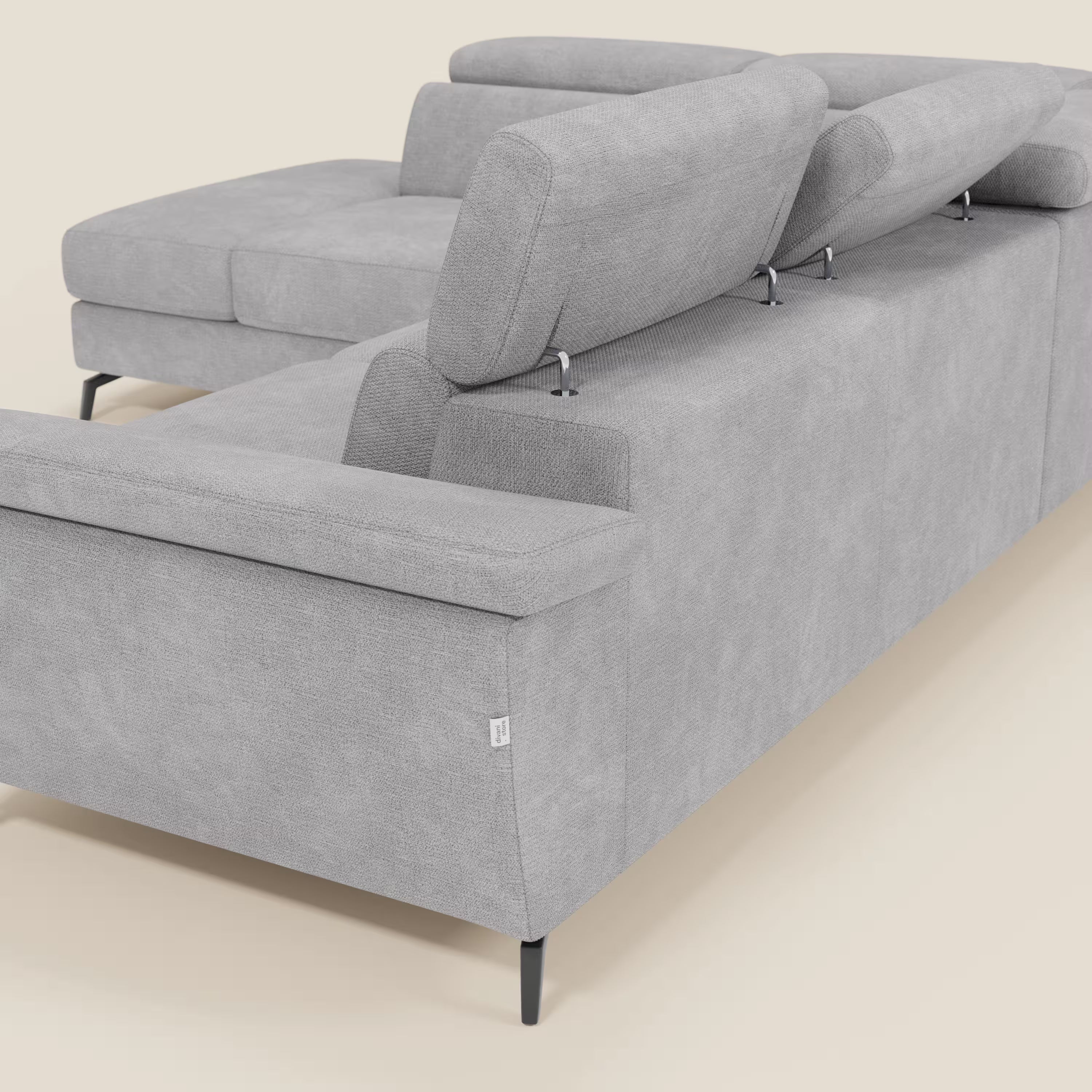 Estro Divano angolare estraibile - poggiatesta reclinabili in tessuto impermeabile T14 grigio chiaro - divani.store