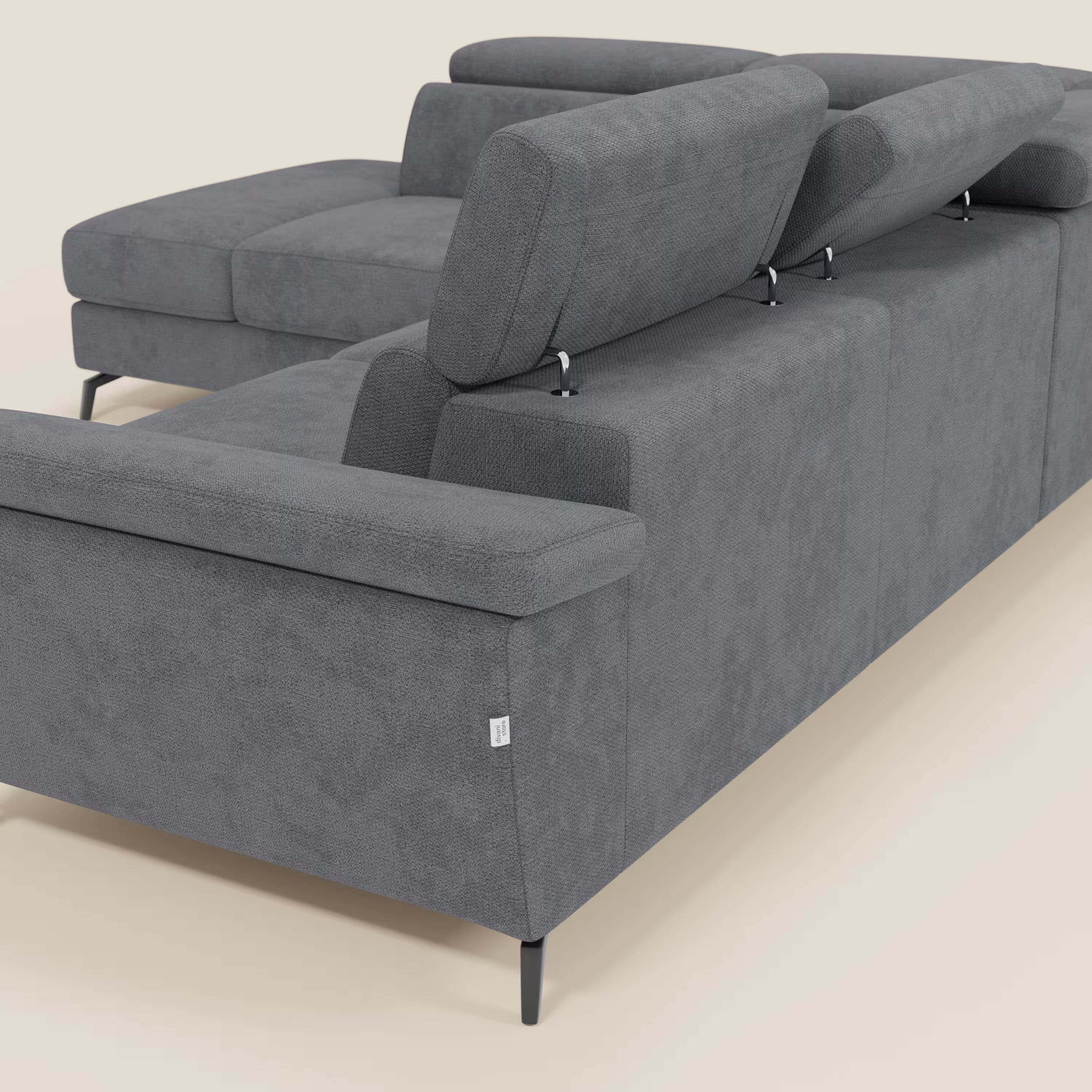 Estro Ecksofa mit Ausziehfunktion – verstellbare Kopfstützen aus wasserfestem Stoff T14 grau