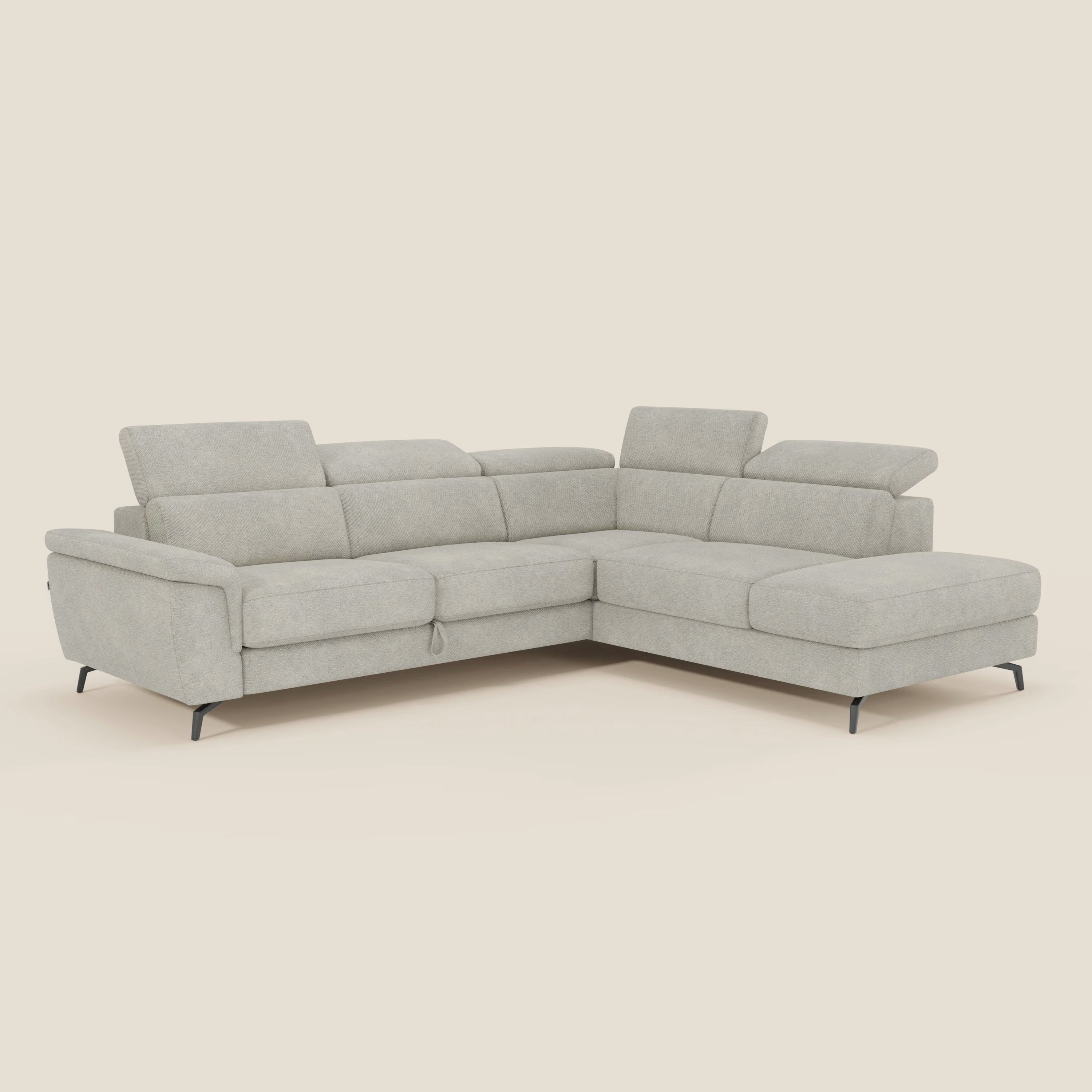 Estro Ecksofa mit Ausziehfunktion – verstellbare Kopfstützen aus wasserfestem Stoff T14