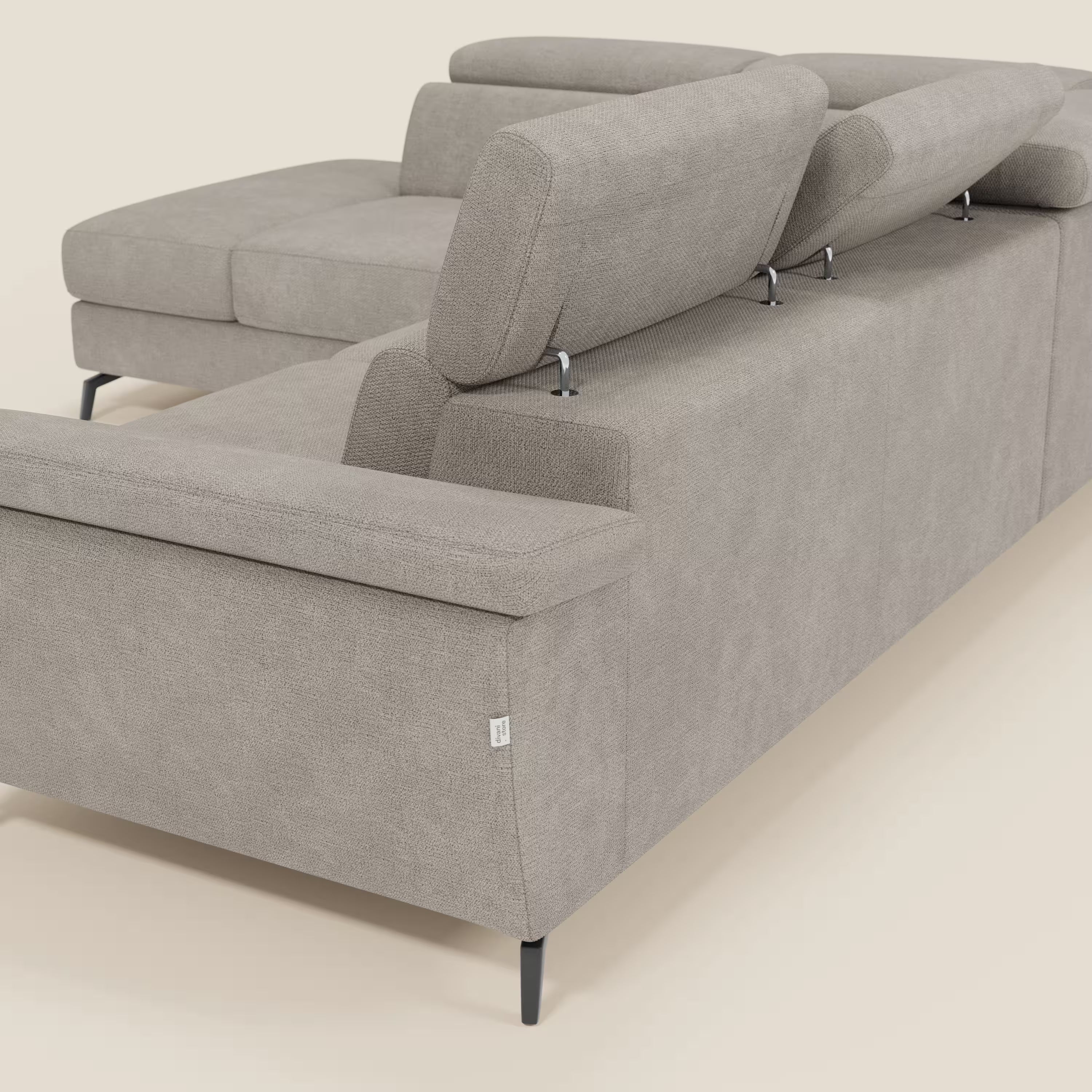 Estro Ecksofa mit Ausziehfunktion – verstellbare Kopfstützen aus wasserfestem Stoff T14 graubeige