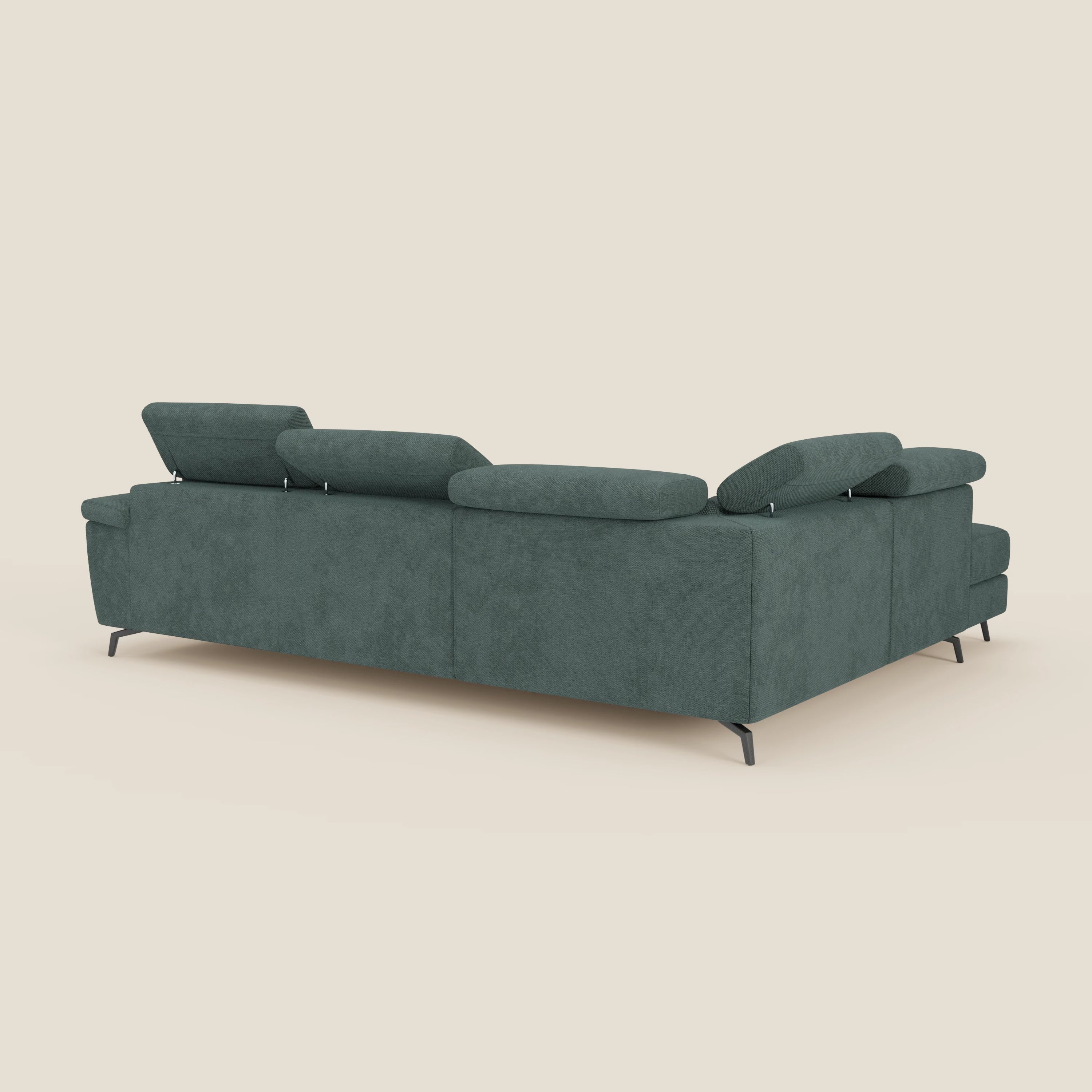 Estro Ecksofa mit Ausziehfunktion – verstellbare Kopfstützen aus wasserfestem Stoff T14 grün